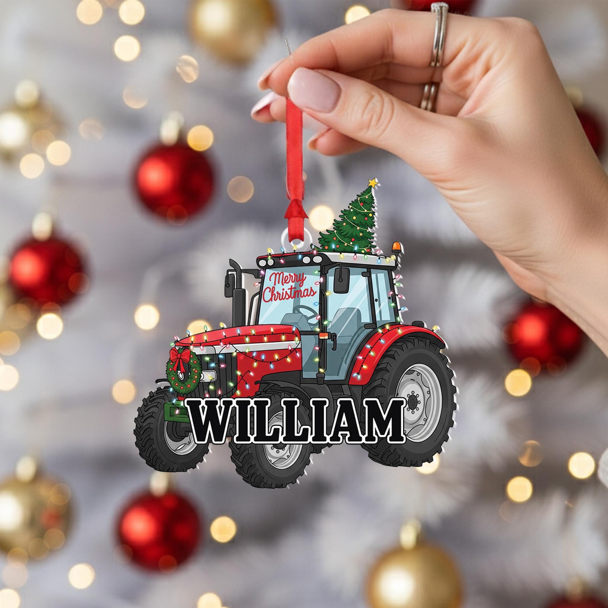 Personalized Tractor Ornament: Farm Christmas Decoration, Acrylic