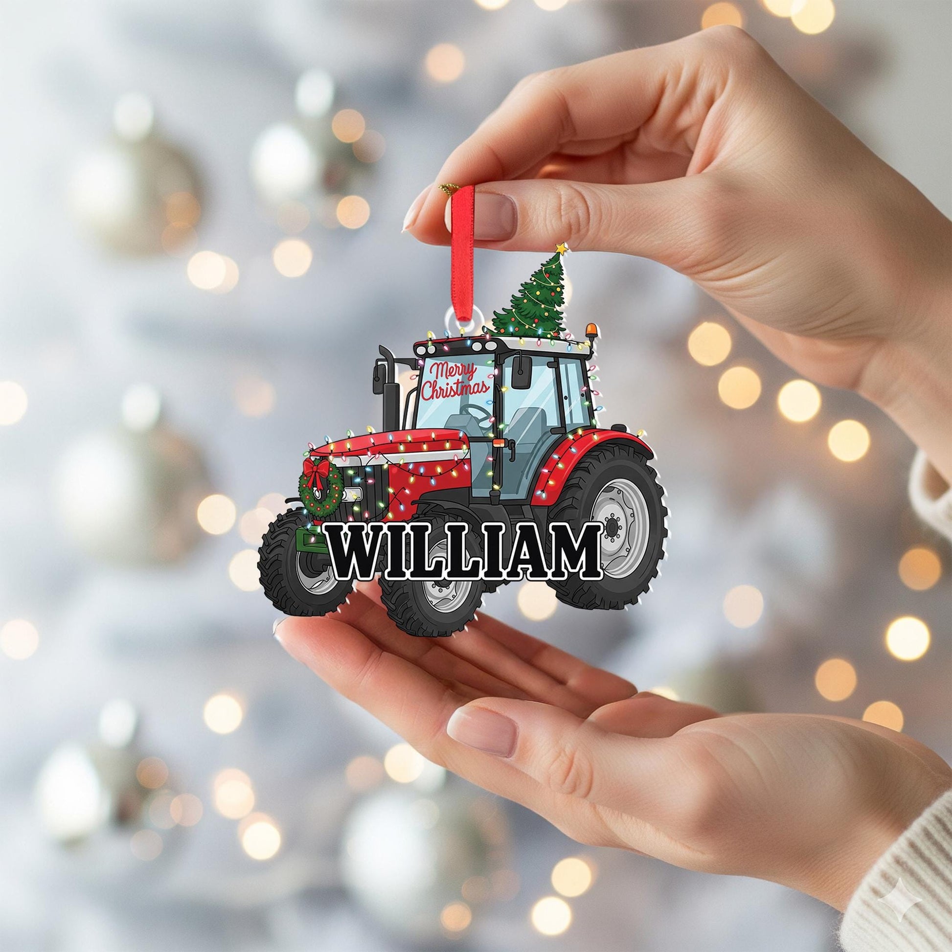Personalized Tractor Ornament: Farm Christmas Decoration, Acrylic
