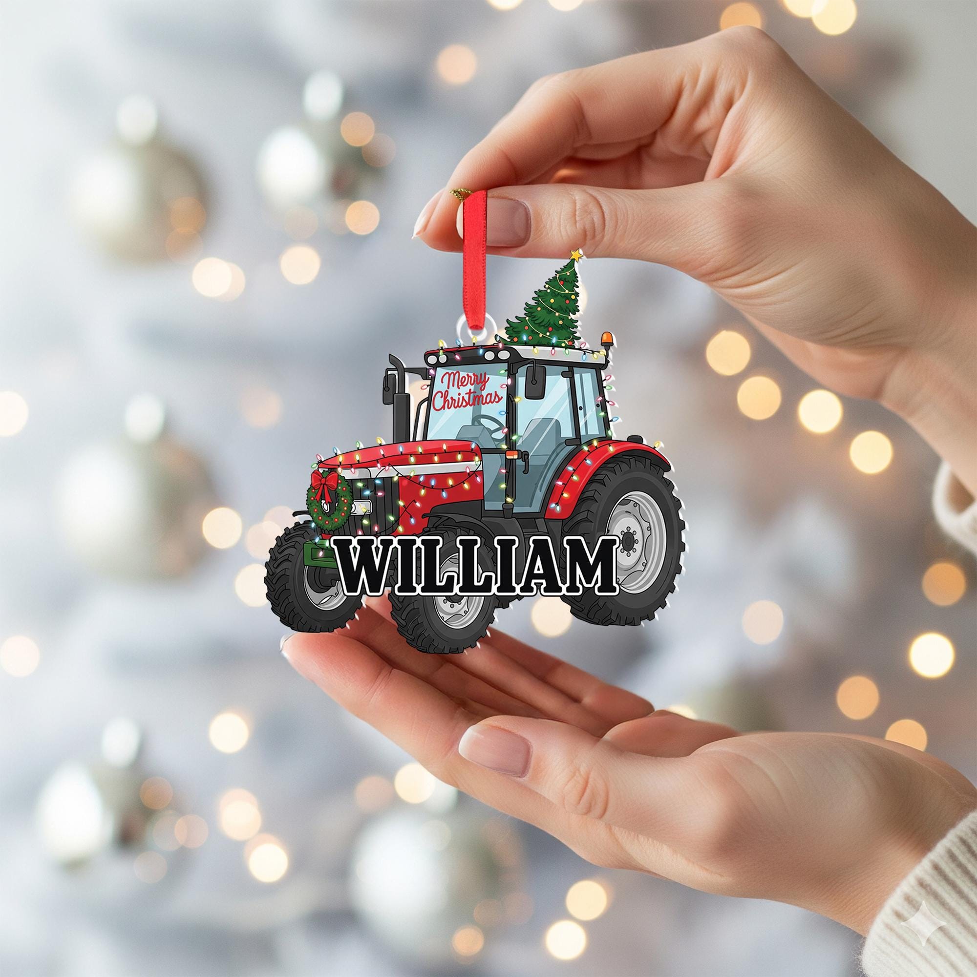 Personalized Tractor Ornament: Farm Christmas Decoration, Acrylic