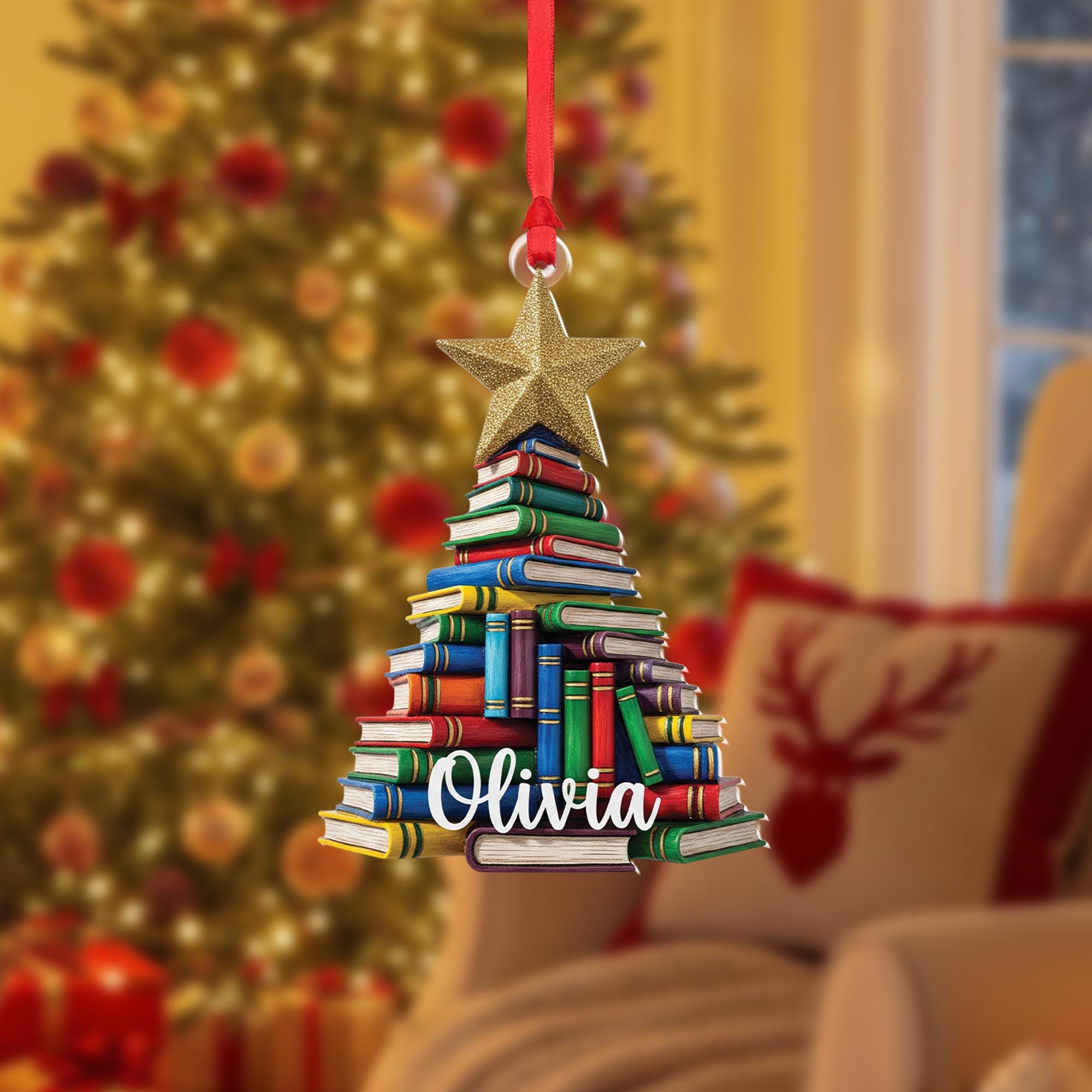 Personalized Book Ornament: Custom Name Christmas Tree Decoration