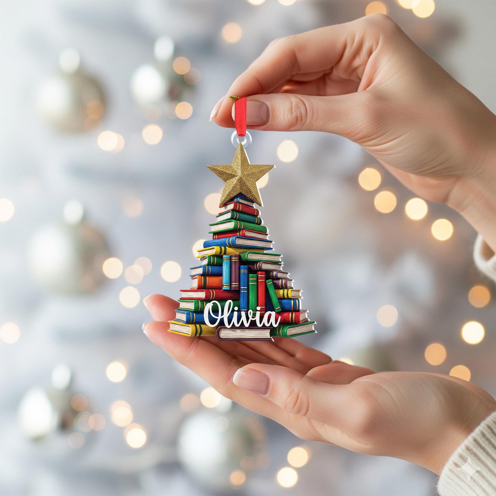 Personalized Book Ornament: Custom Name Christmas Tree Decoration