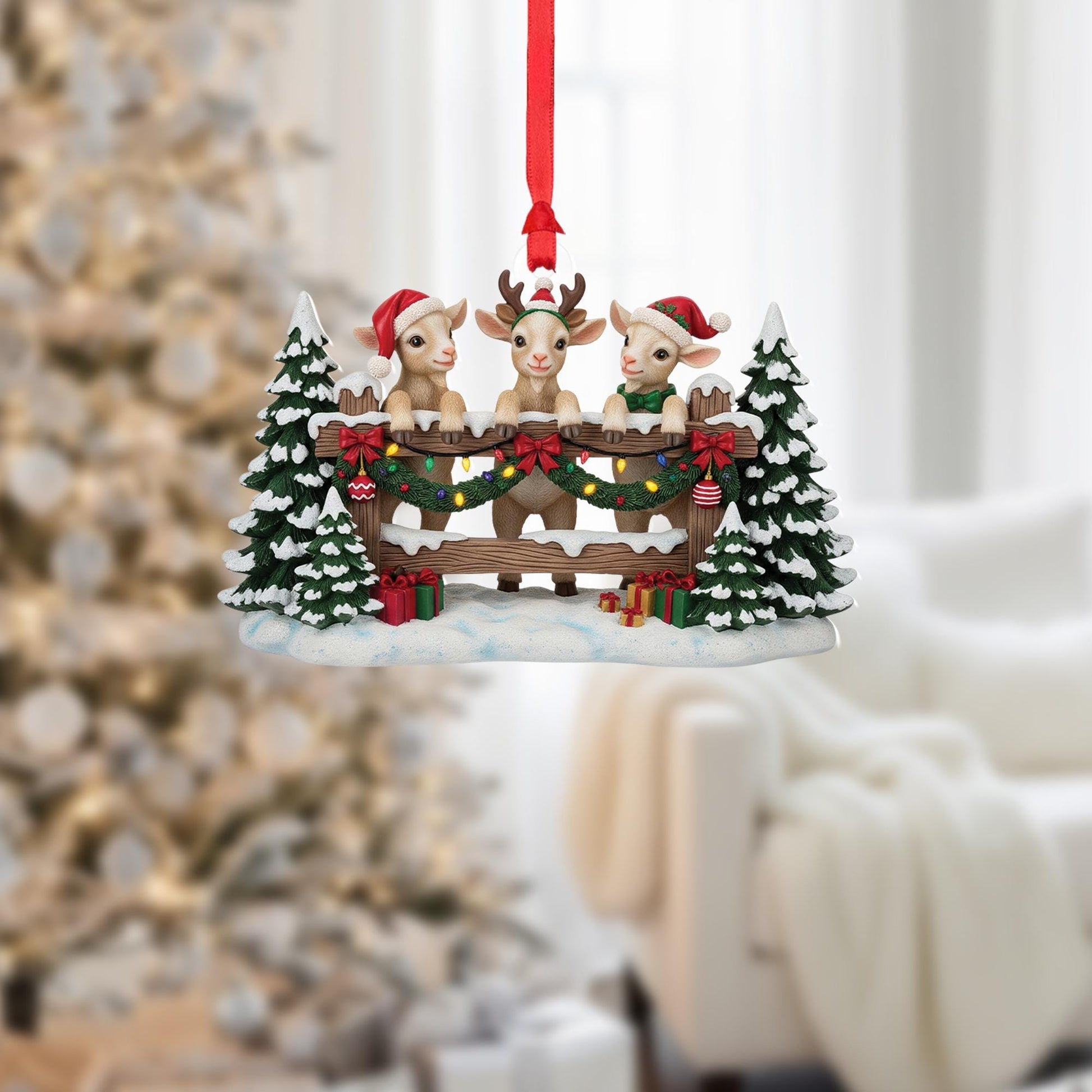 Baby Goat Family Christmas Ornament: Farmhouse Woodland Decor