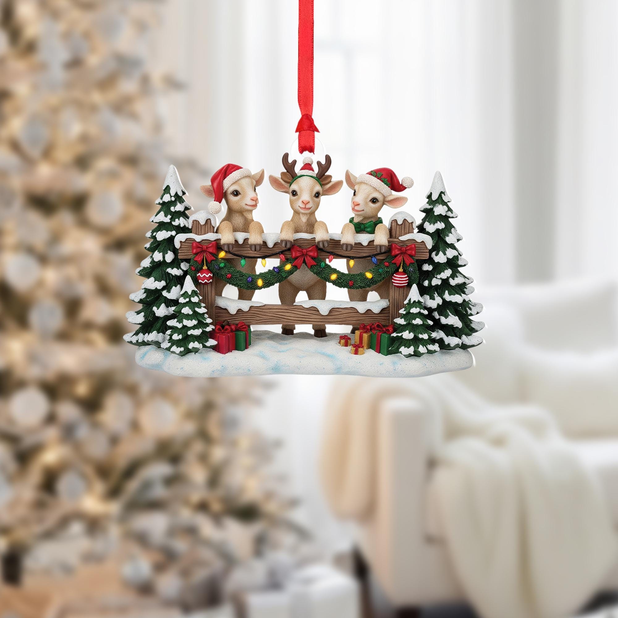 Baby Goat Family Christmas Ornament: Farmhouse Woodland Decor