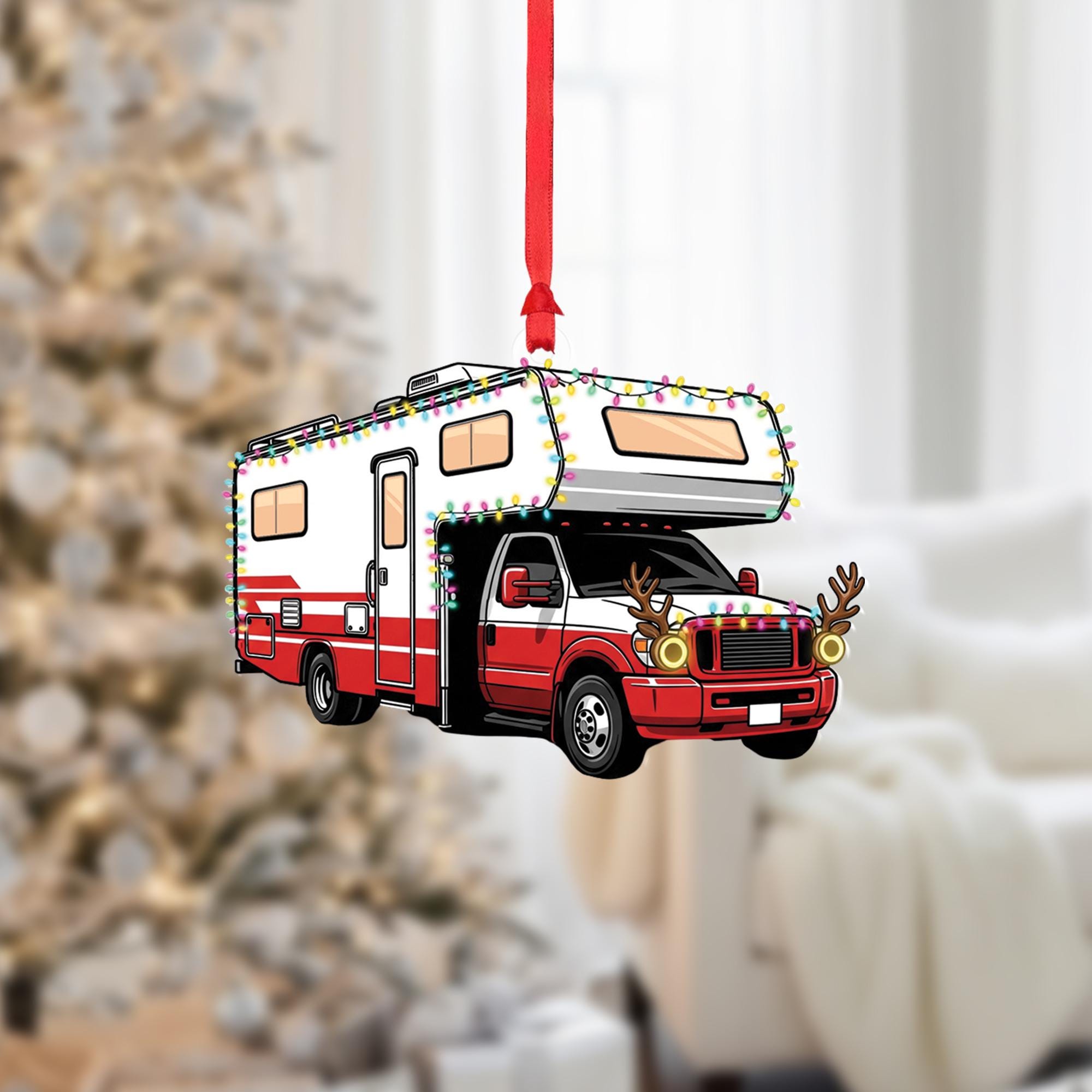 RV Christmas Ornament: Camper Holiday Decoration with Lights