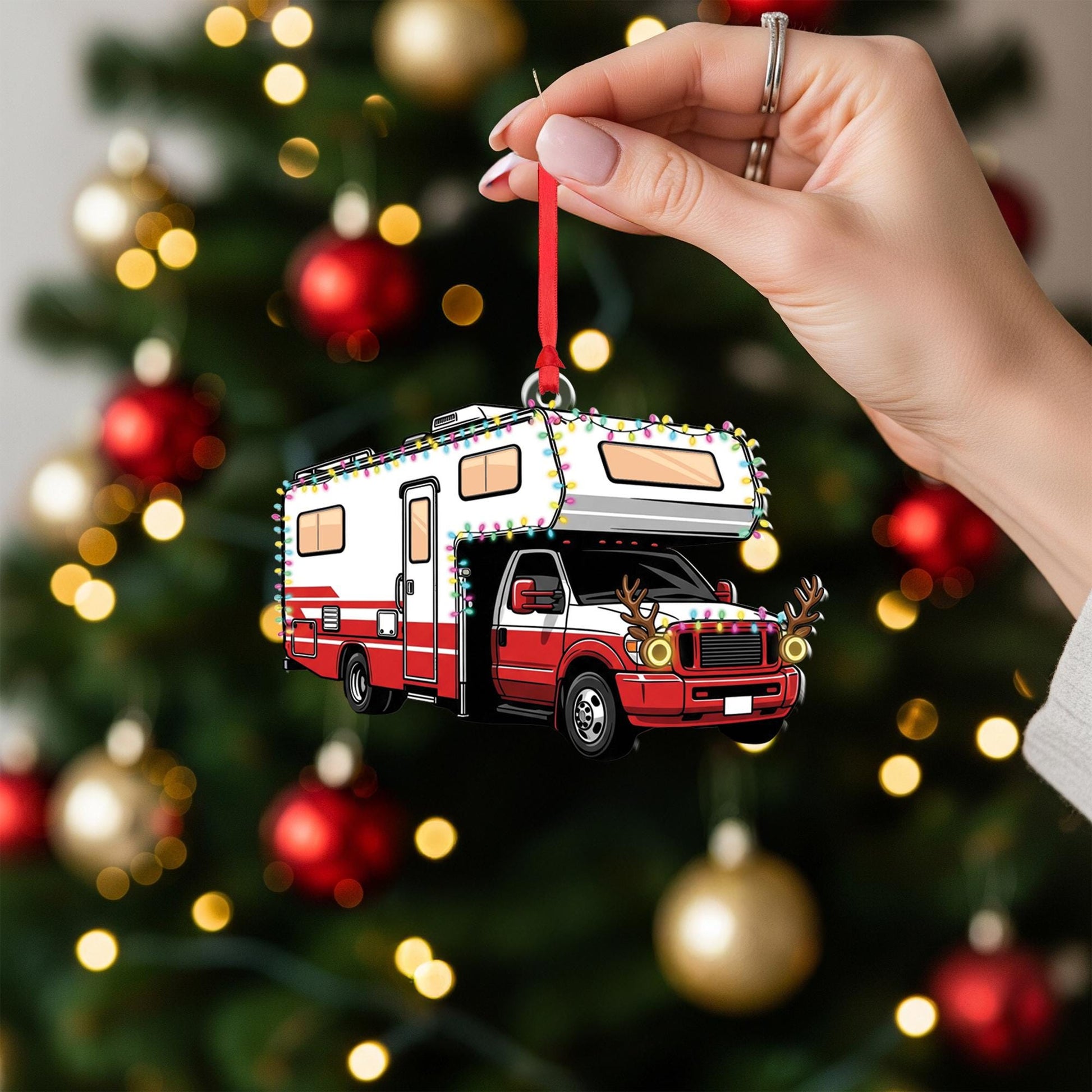 RV Christmas Ornament: Camper Holiday Decoration with Lights