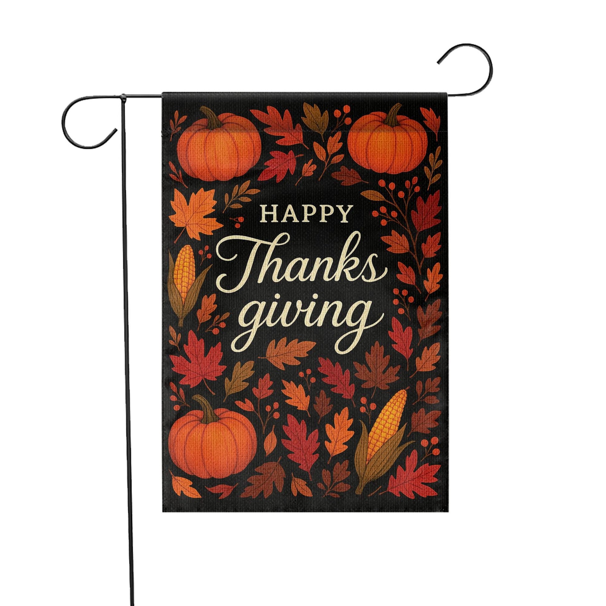 Happy Thanksgiving Garden Flag: Fall Yard Decoration with Pumpkins and Corn