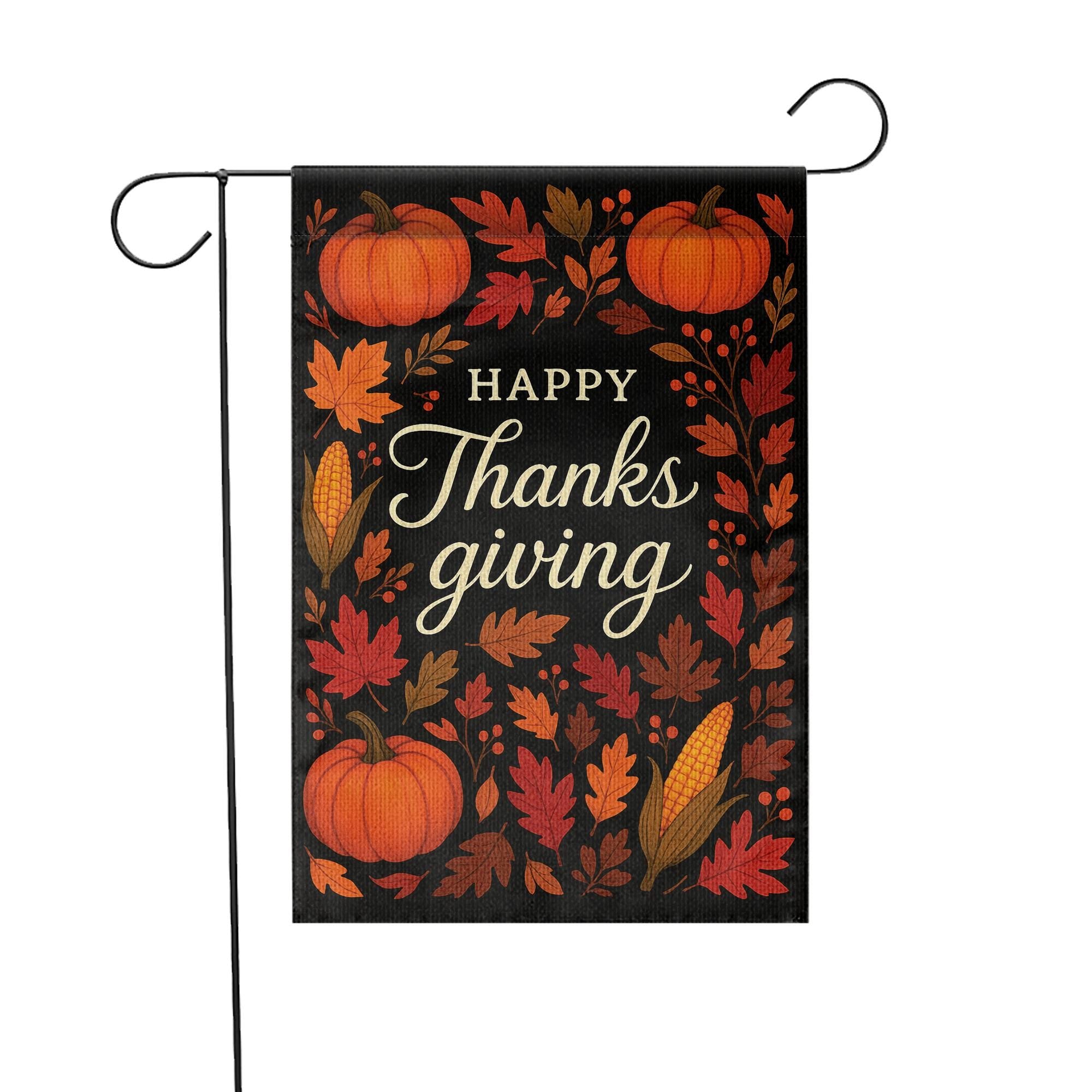 Happy Thanksgiving Garden Flag: Fall Yard Decoration with Pumpkins and Corn