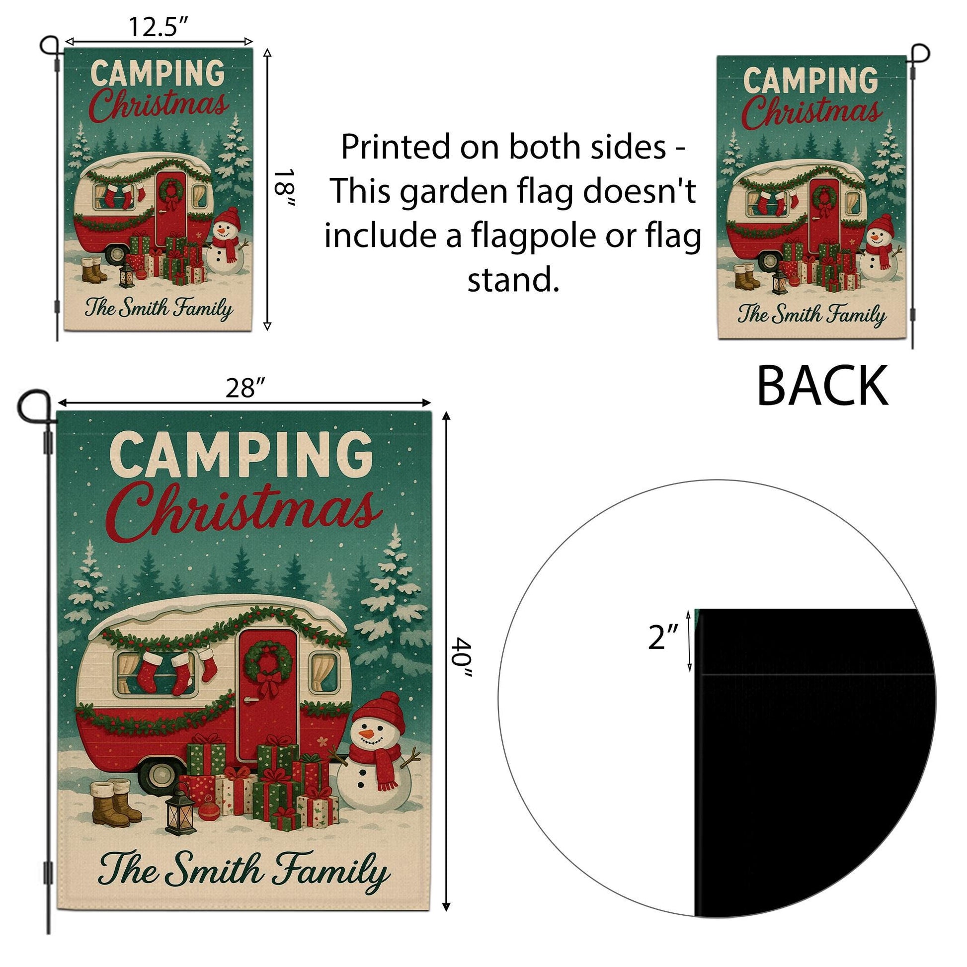 Camping Christmas Garden Flag: Personalized Holiday Camper Yard Decor with Snowman