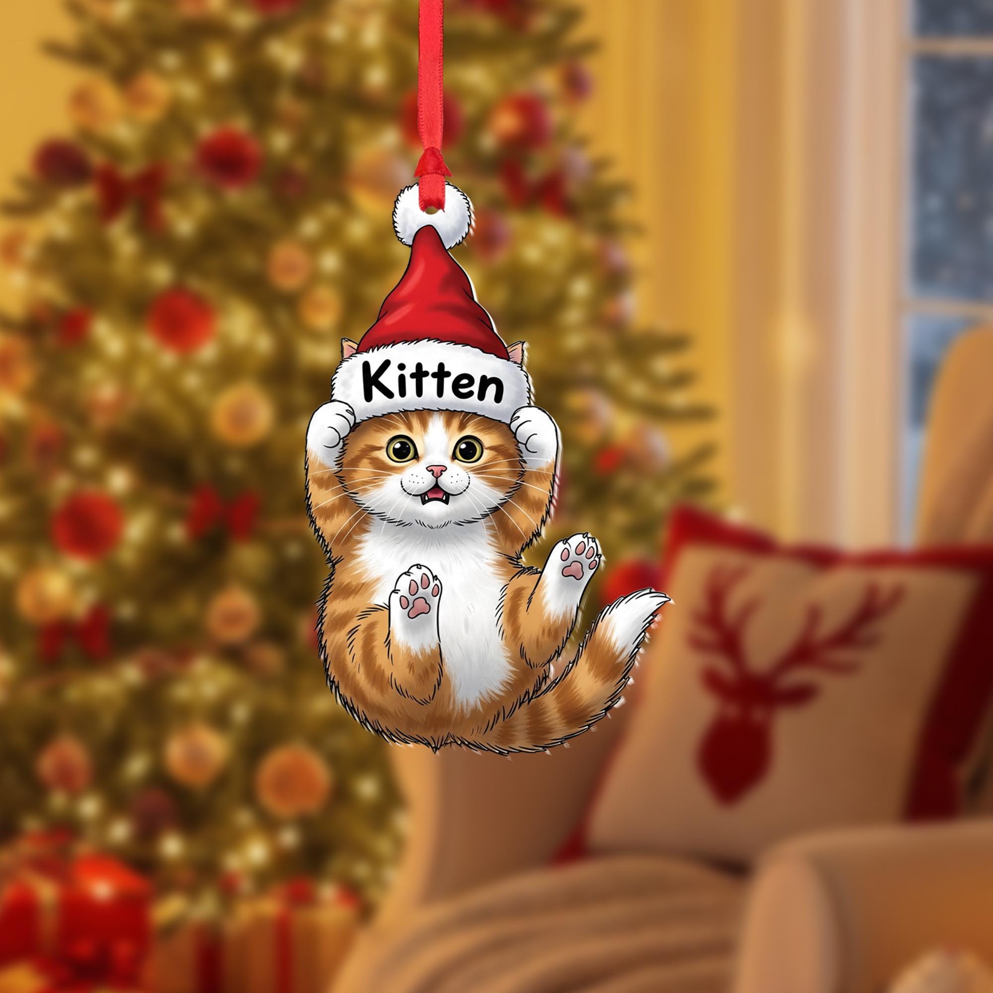Personalized Cat Ornament, Custom Christmas Kitten Decoration, Cute Pet Gift for Cat Lovers, Holiday Tree Hanging Keepsake