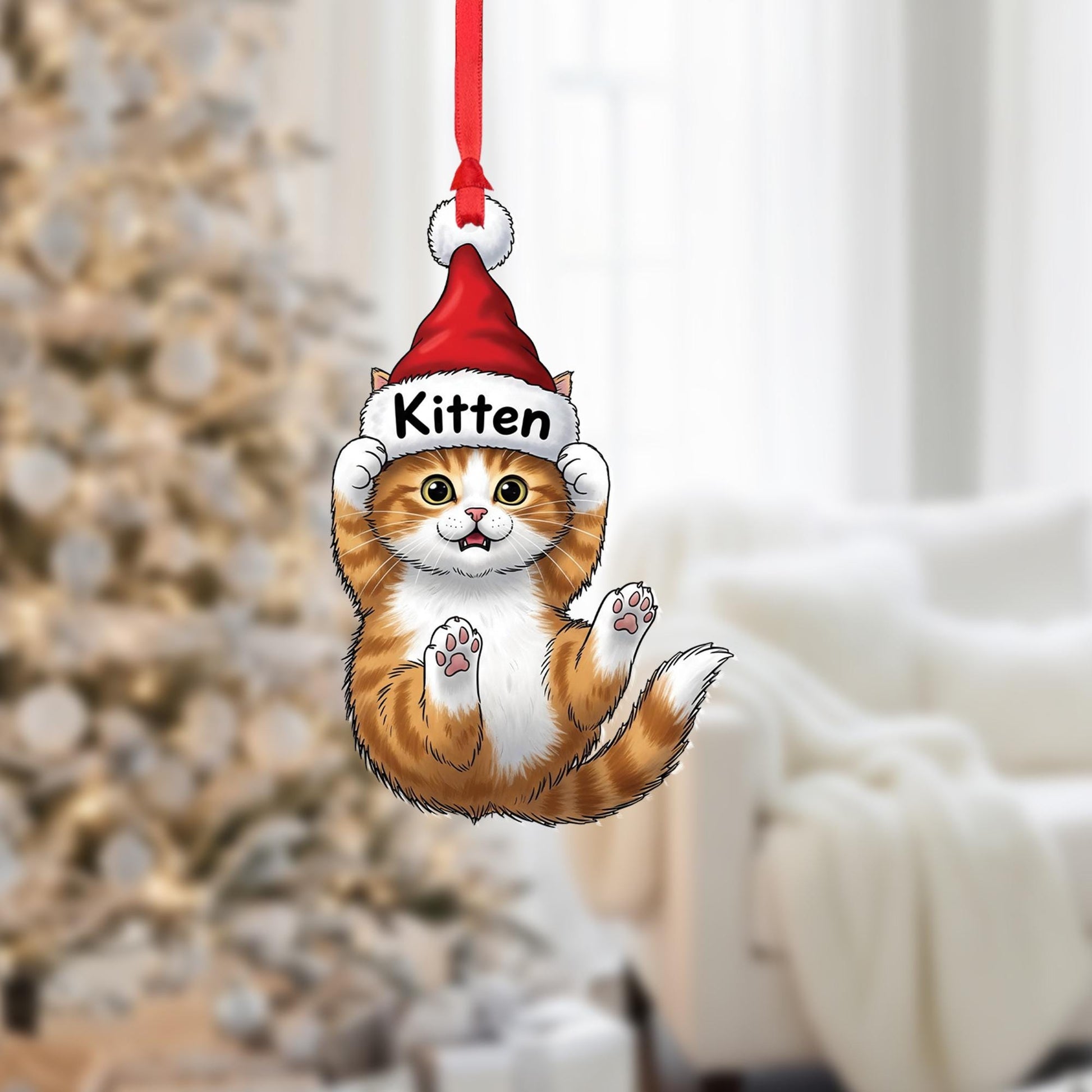Personalized Cat Ornament, Custom Christmas Kitten Decoration, Cute Pet Gift for Cat Lovers, Holiday Tree Hanging Keepsake