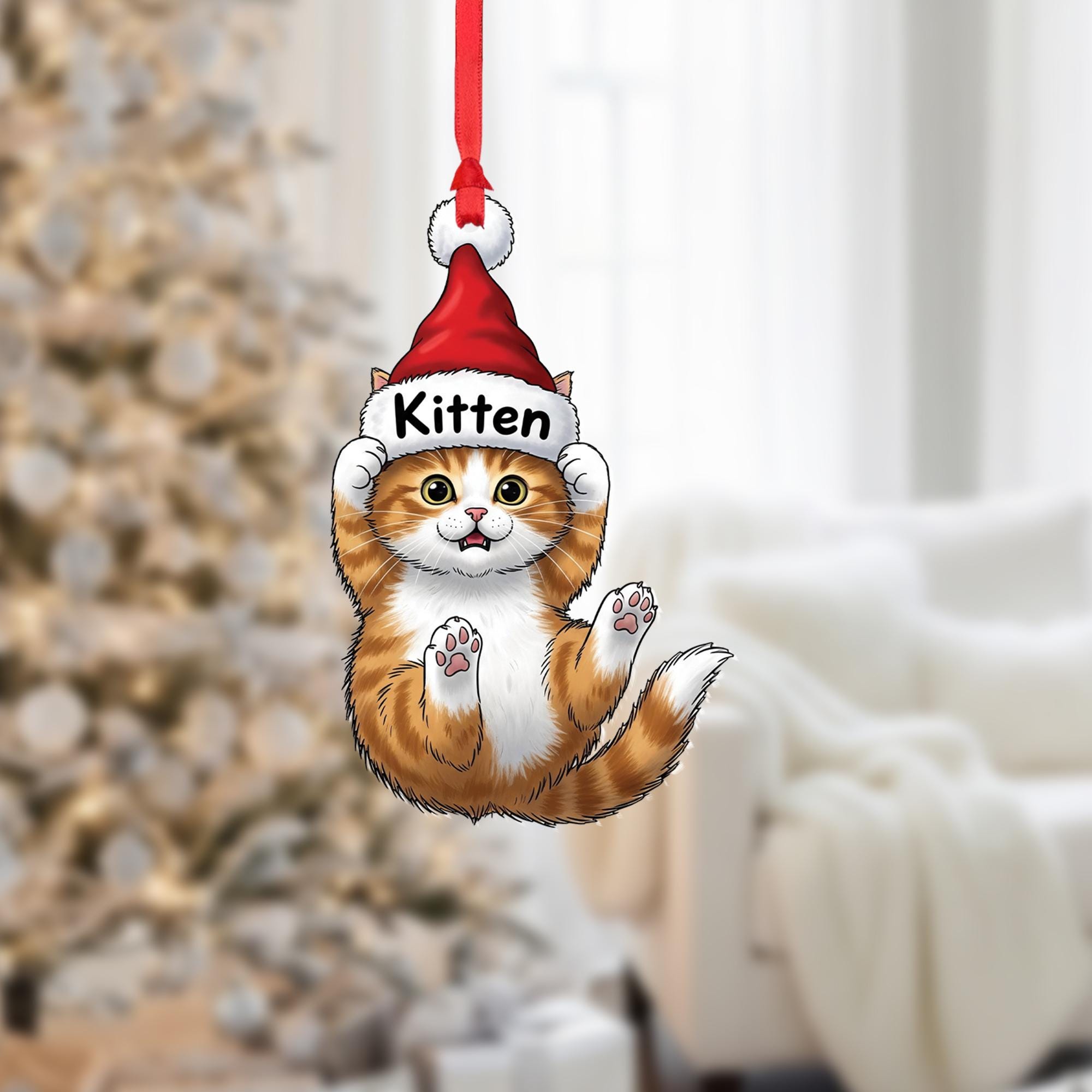 Personalized Cat Ornament, Custom Christmas Kitten Decoration, Cute Pet Gift for Cat Lovers, Holiday Tree Hanging Keepsake