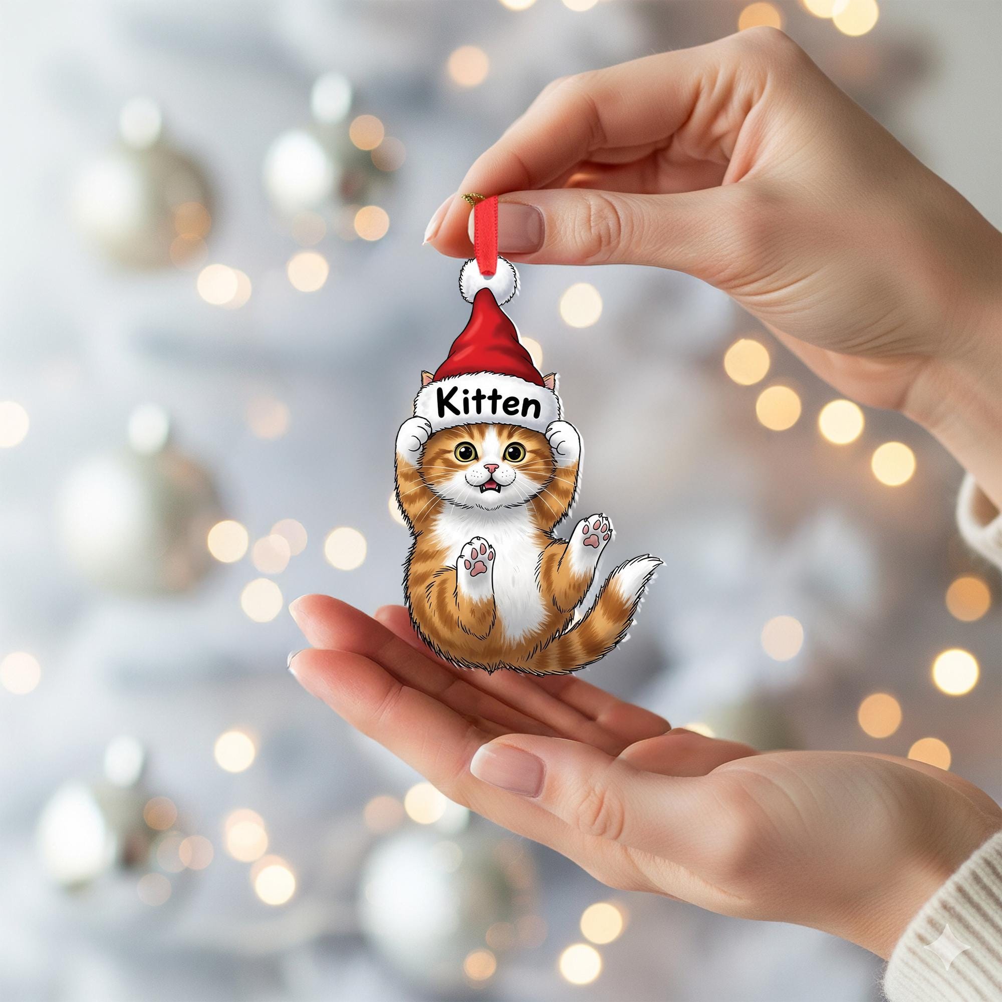 Personalized Cat Ornament, Custom Christmas Kitten Decoration, Cute Pet Gift for Cat Lovers, Holiday Tree Hanging Keepsake