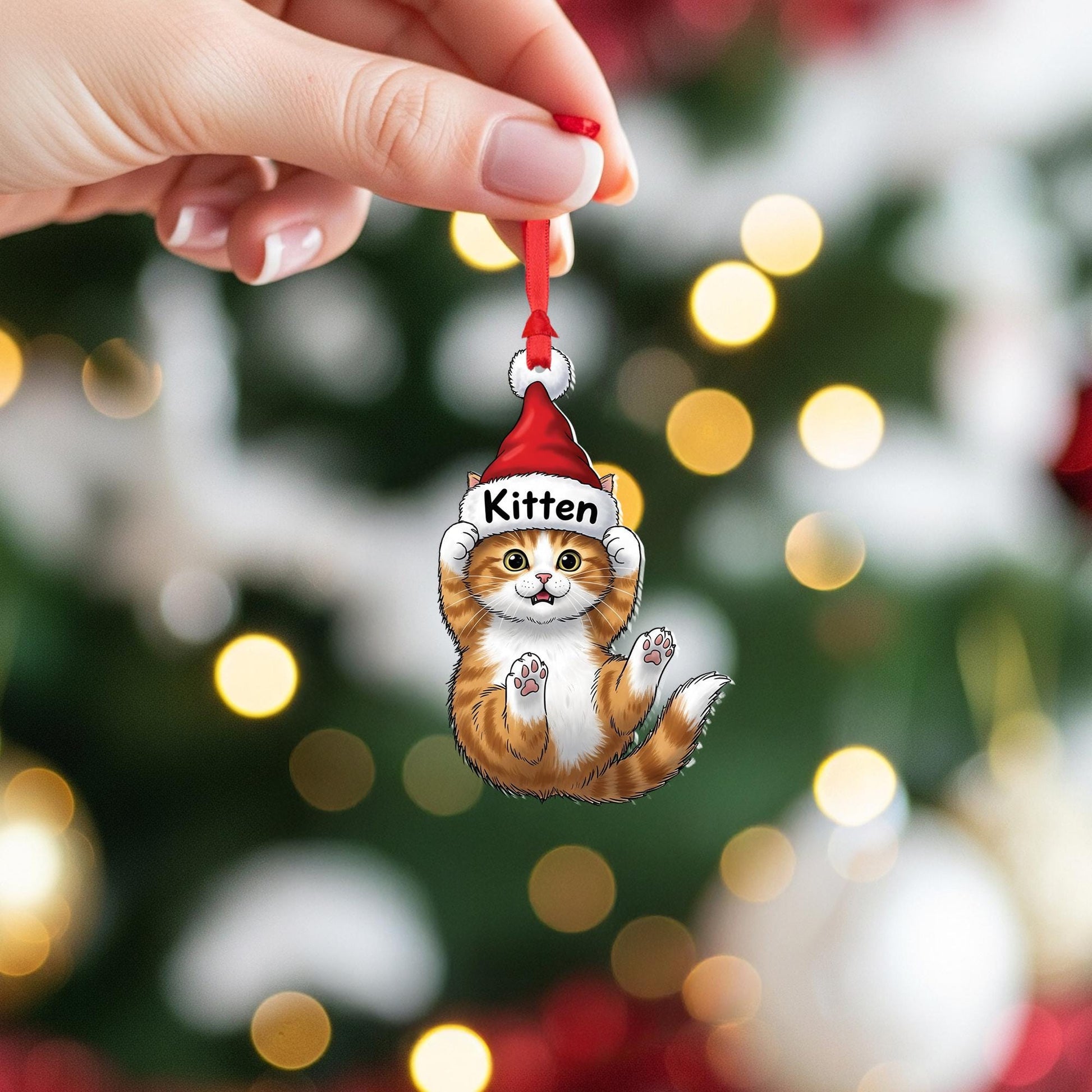 Personalized Cat Ornament, Custom Christmas Kitten Decoration, Cute Pet Gift for Cat Lovers, Holiday Tree Hanging Keepsake