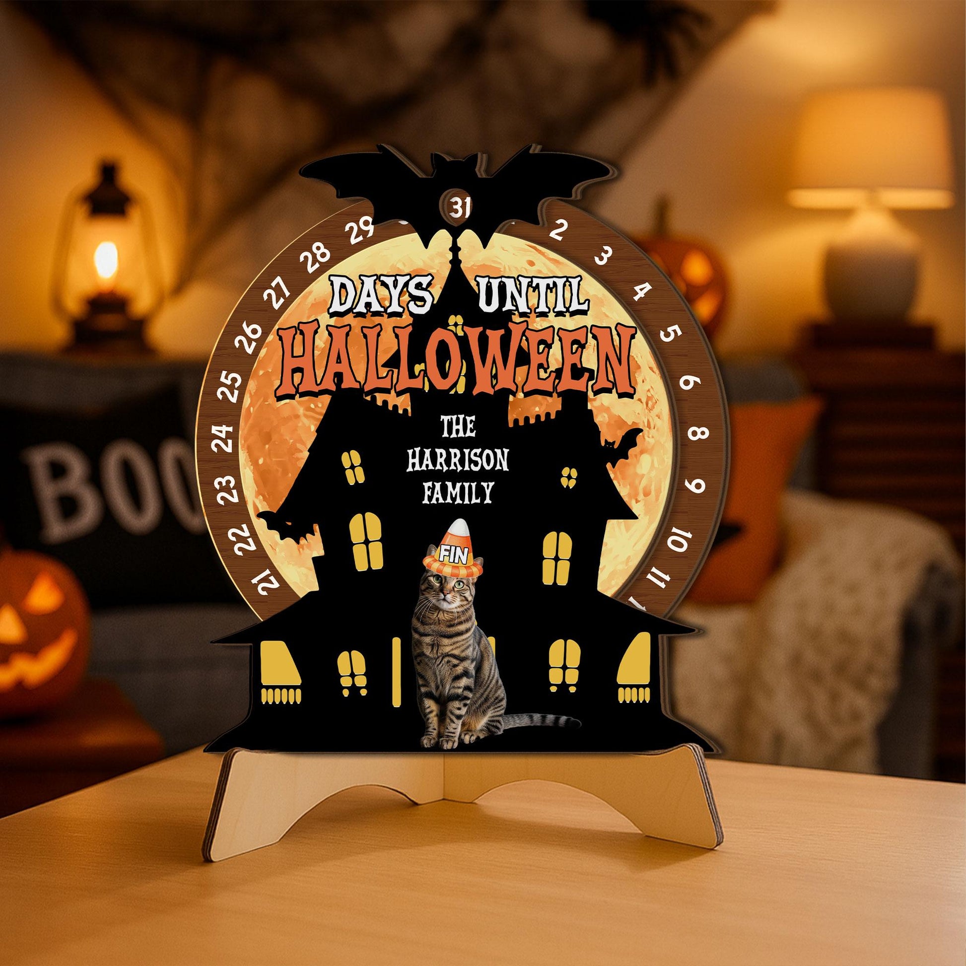 Personalized Cat Halloween Countdown Sign: Haunted House Decor