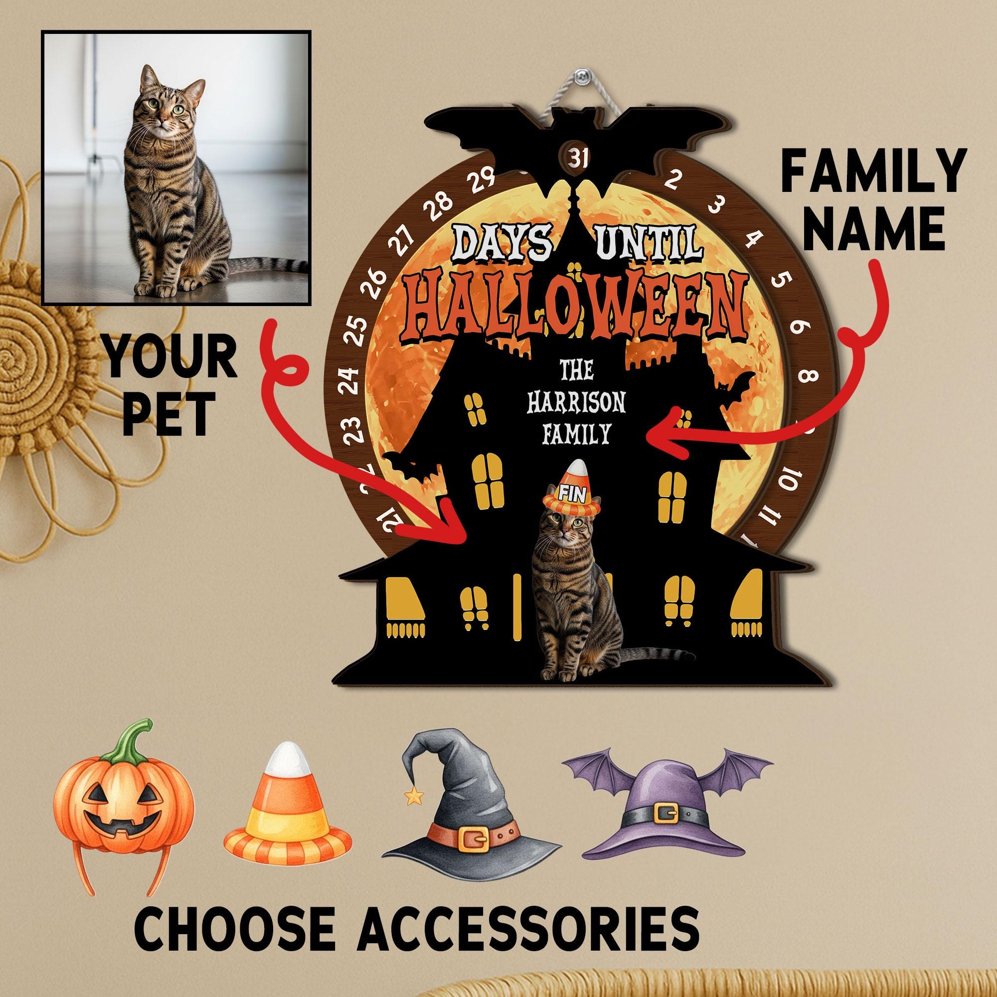 Personalized Cat Halloween Countdown Sign: Haunted House Decor