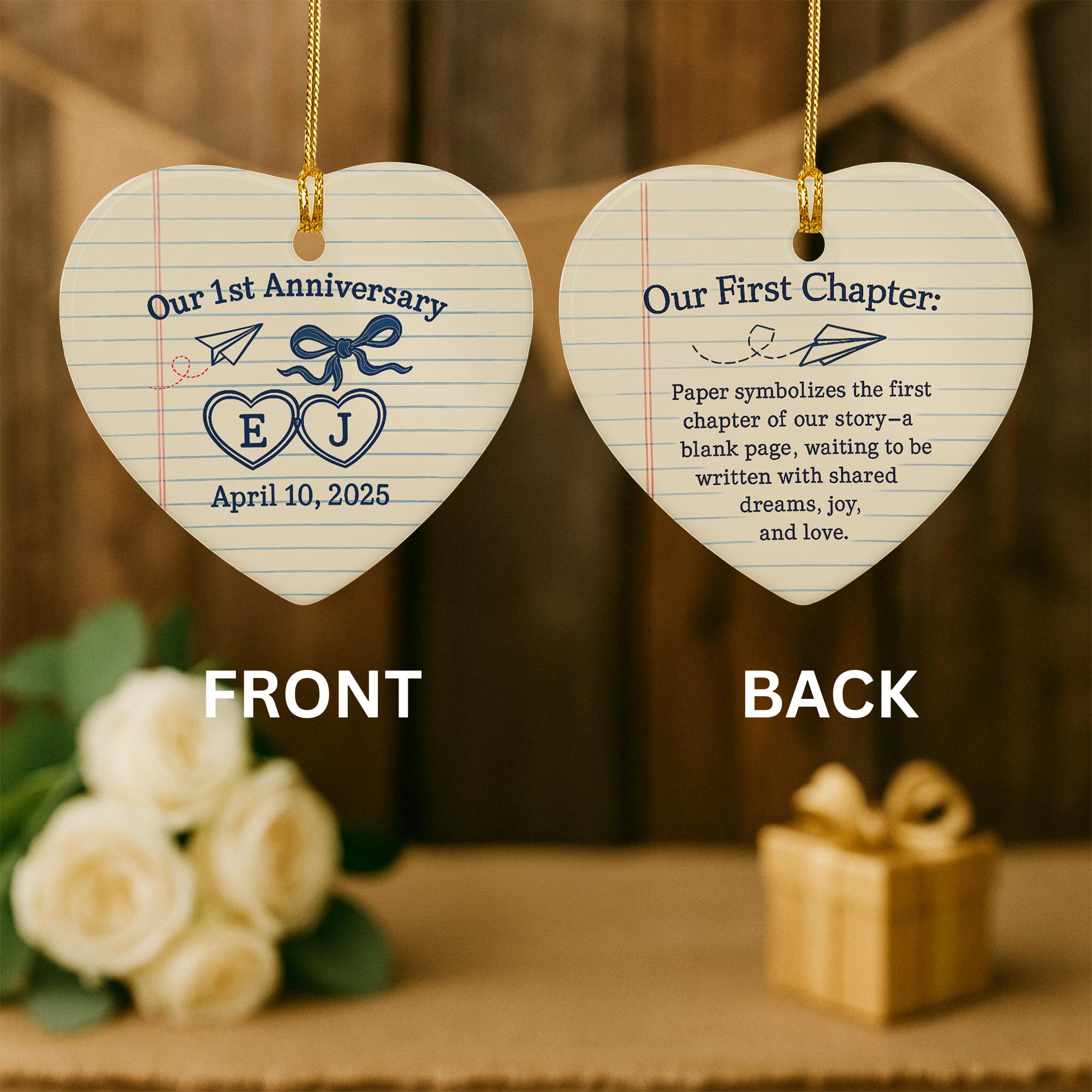 Personalized Ceramic Heart Ornament: 1st Anniversary Keepsake