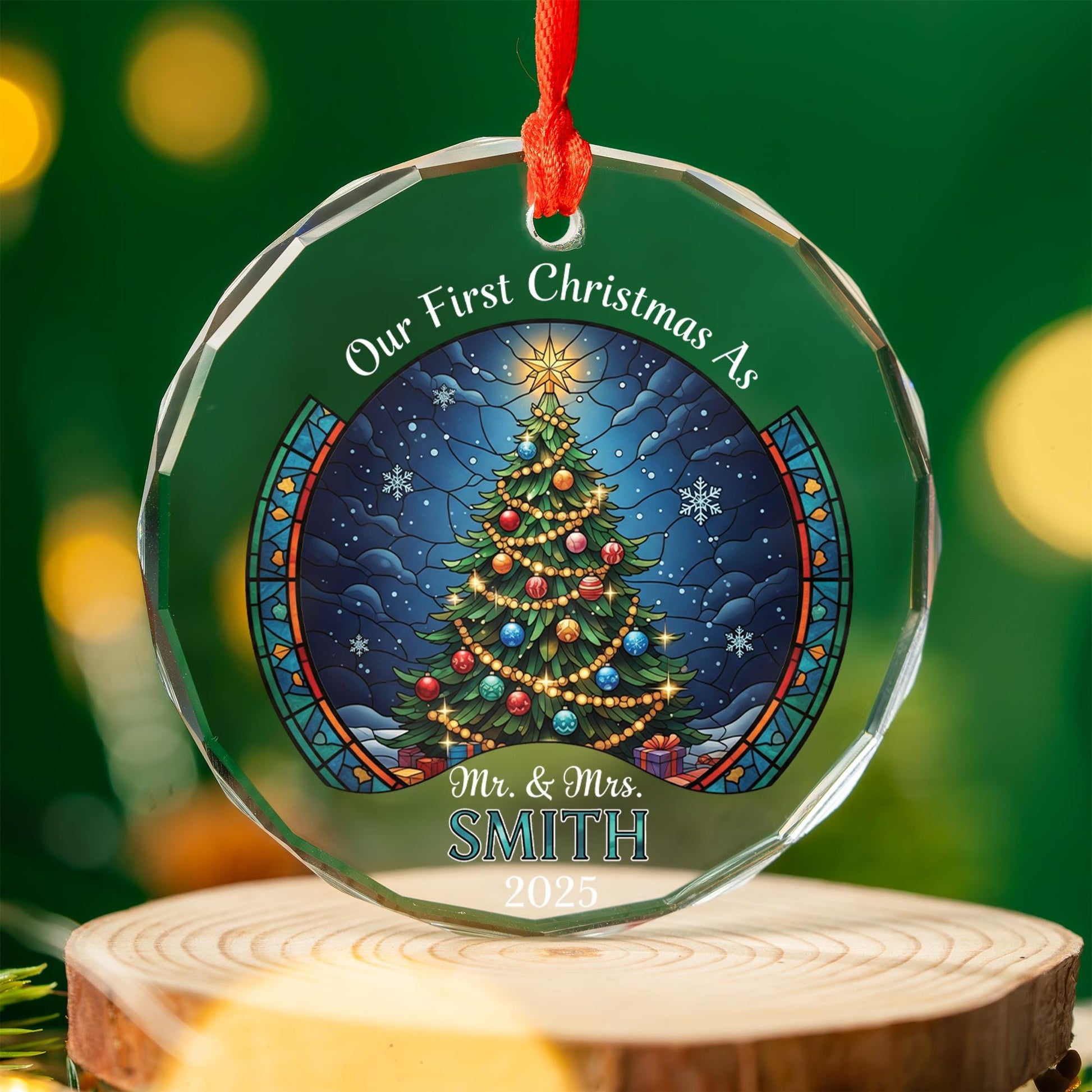 Personalized Glass Christmas Ornament 2025 – Our First Christmas Married Mr & Mrs Ornament, Custom Newlywed Holiday Gift