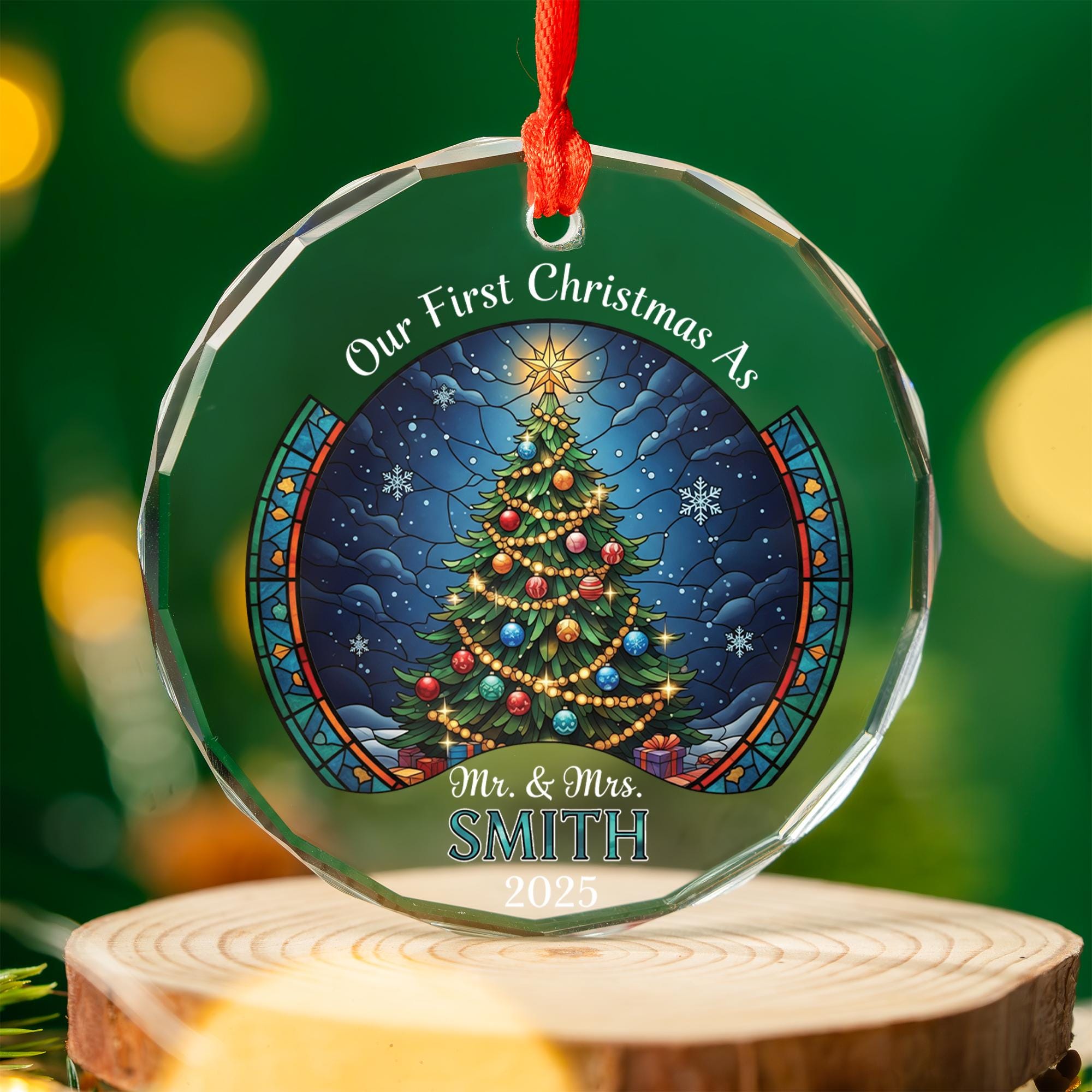 Personalized Glass Christmas Ornament 2025 – Our First Christmas Married Mr & Mrs Ornament, Custom Newlywed Holiday Gift