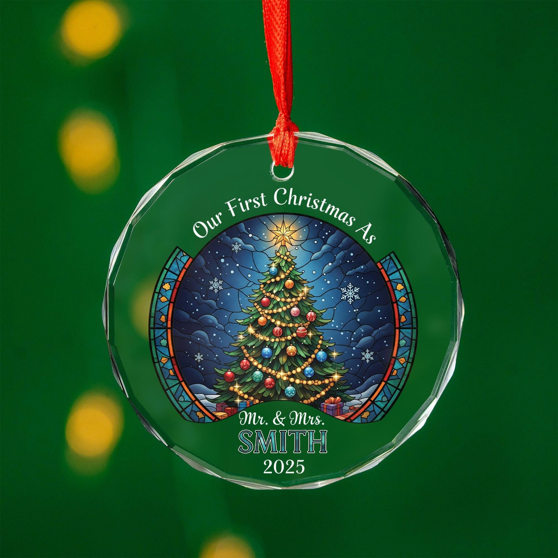 Personalized Glass Christmas Ornament 2025 – Our First Christmas Married Mr & Mrs Ornament, Custom Newlywed Holiday Gift