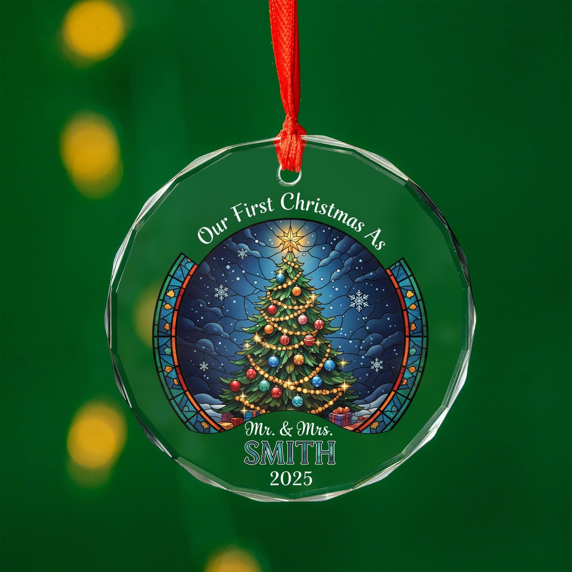 Personalized Glass Christmas Ornament 2025 – Our First Christmas Married Mr & Mrs Ornament, Custom Newlywed Holiday Gift