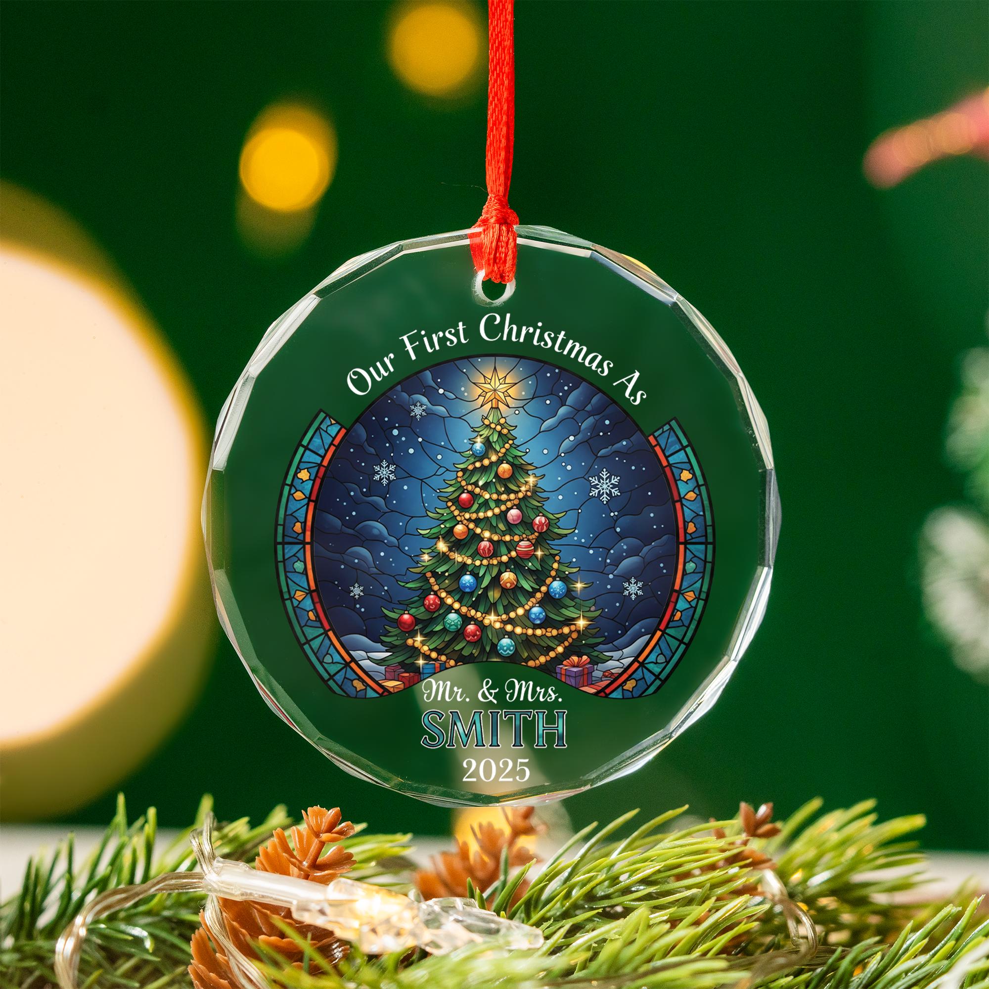 Personalized Glass Christmas Ornament 2025 – Our First Christmas Married Mr & Mrs Ornament, Custom Newlywed Holiday Gift