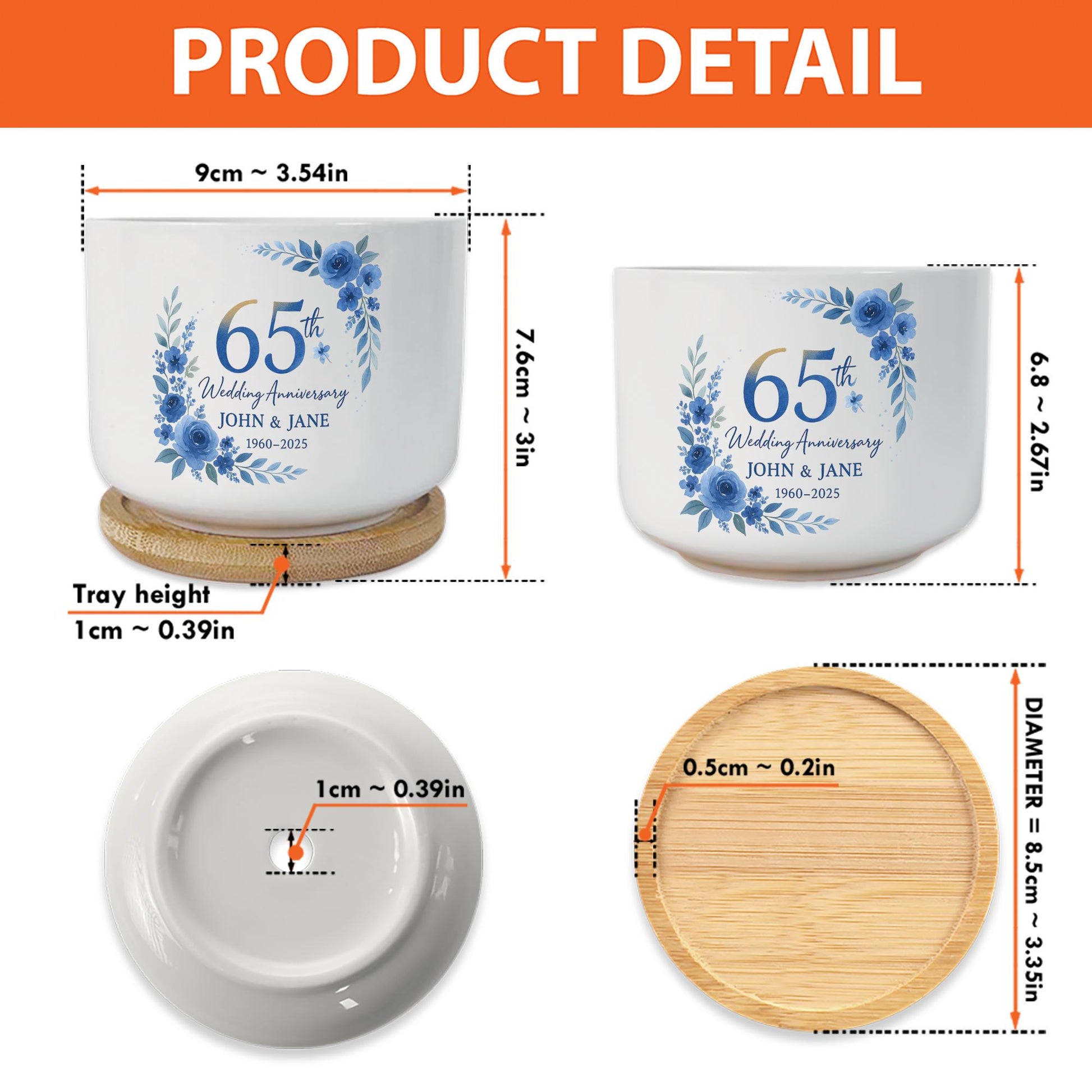 Personalized 65th Anniversary Plant Pot: Sapphire Wedding Keepsake