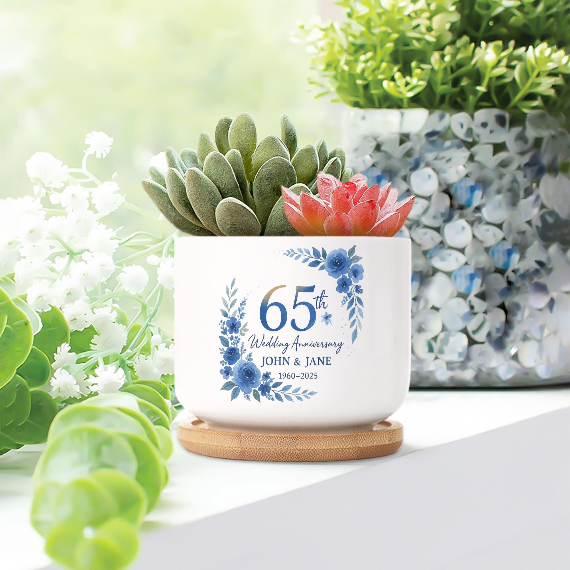 Personalized 65th Anniversary Plant Pot: Sapphire Wedding Keepsake