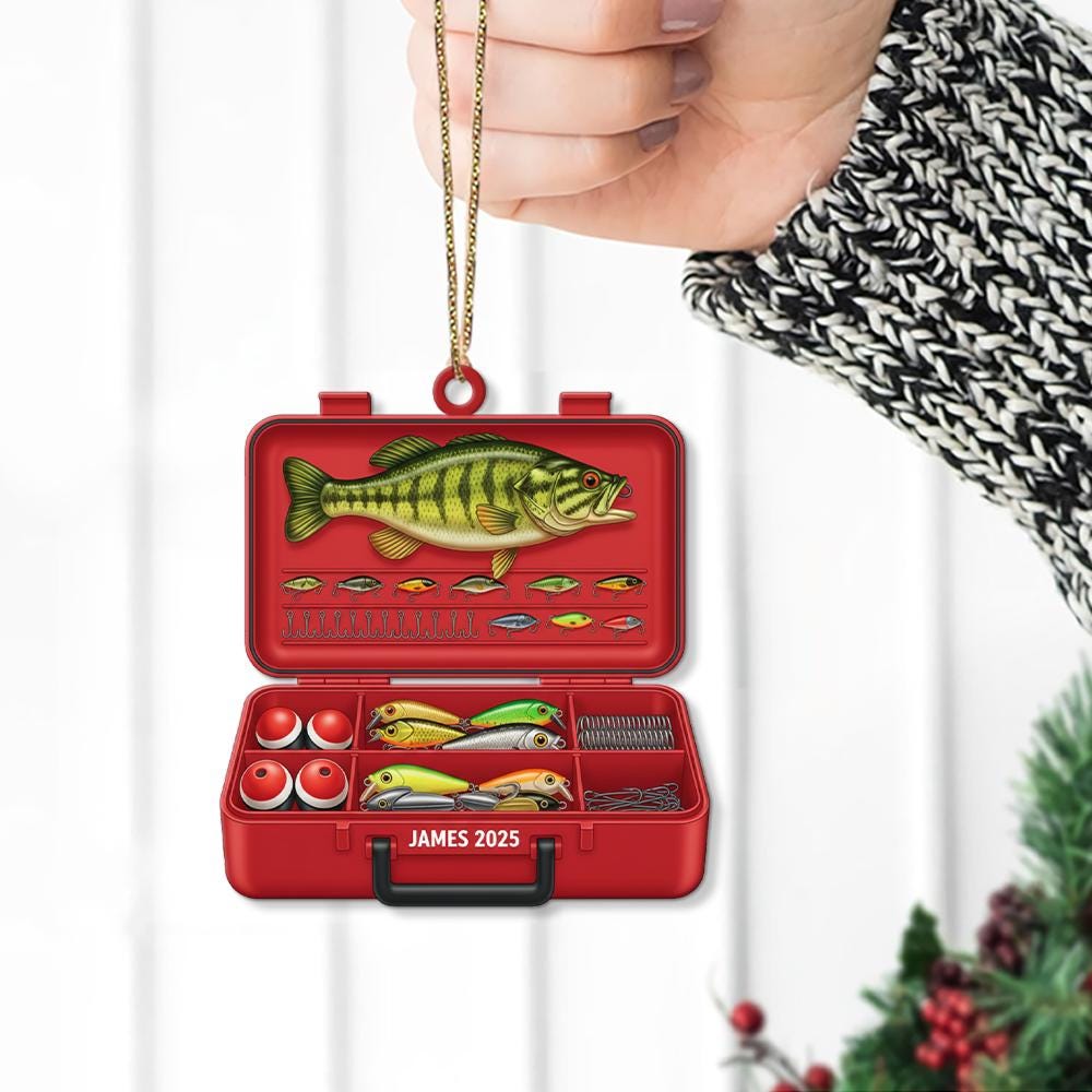 Personalized Fishing Ornament: Custom Tackle Box Gift, Angler Keepsake
