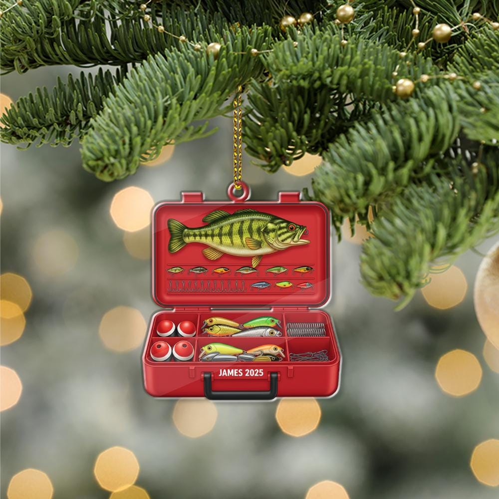 Personalized Fishing Ornament: Custom Tackle Box Gift, Angler Keepsake