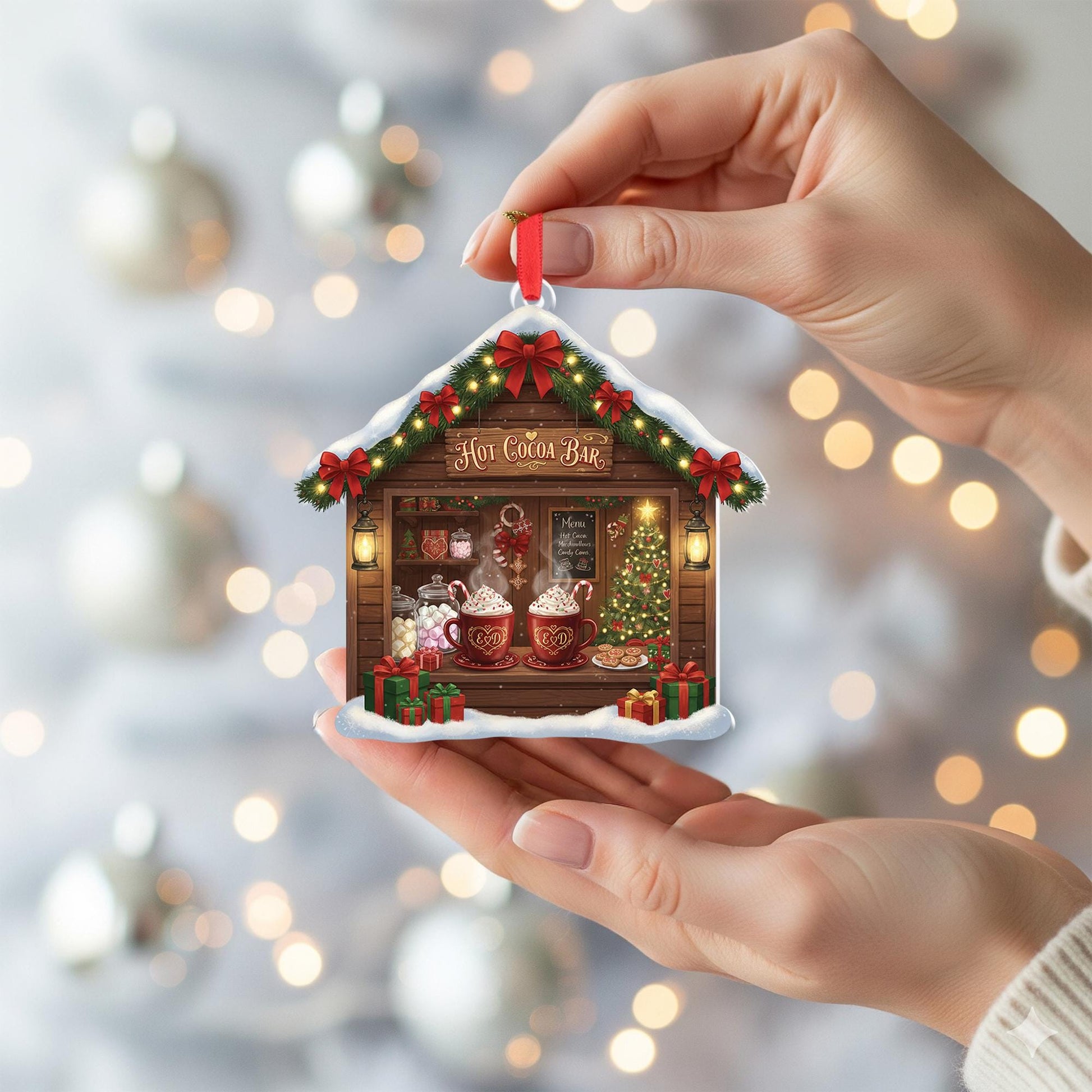 Custom Hot Cocoa Bar Christmas Ornament: Cozy Holiday Decor