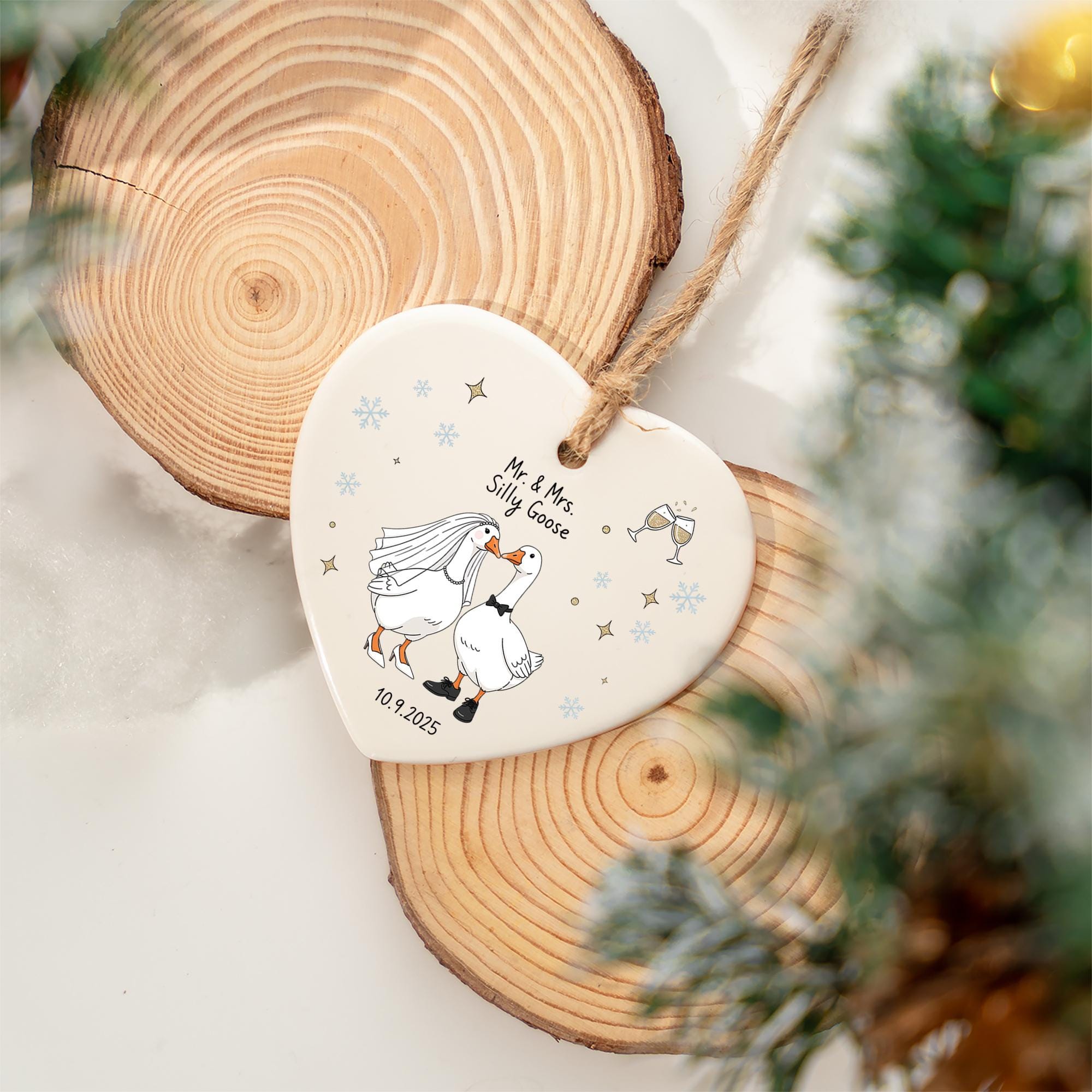 Personalized Wedding Ornament: Mr & Mrs Geese Heart Keepsake - Custom 2025