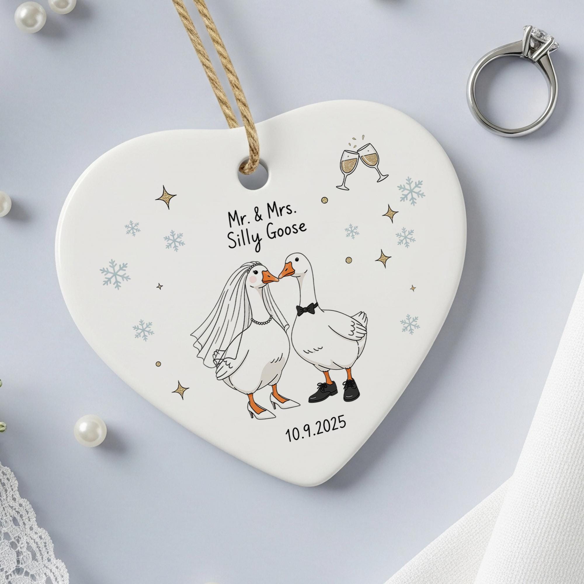 Personalized Wedding Ornament: Mr & Mrs Geese Heart Keepsake - Custom 2025