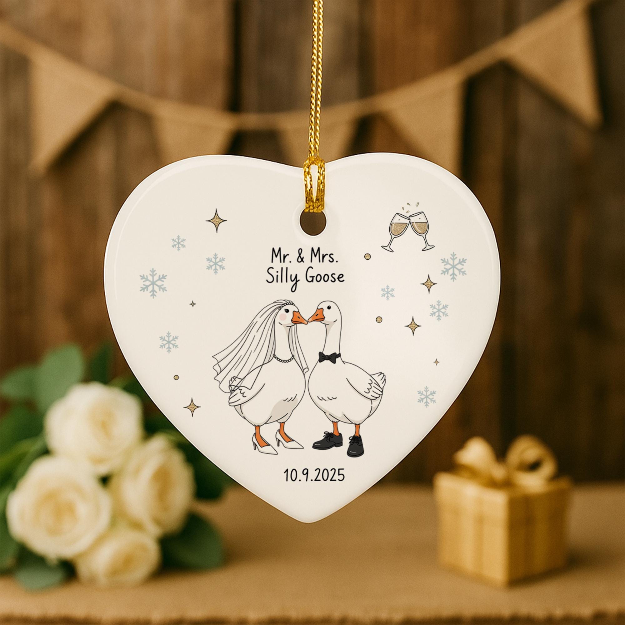 Personalized Wedding Ornament: Mr & Mrs Geese Heart Keepsake - Custom 2025