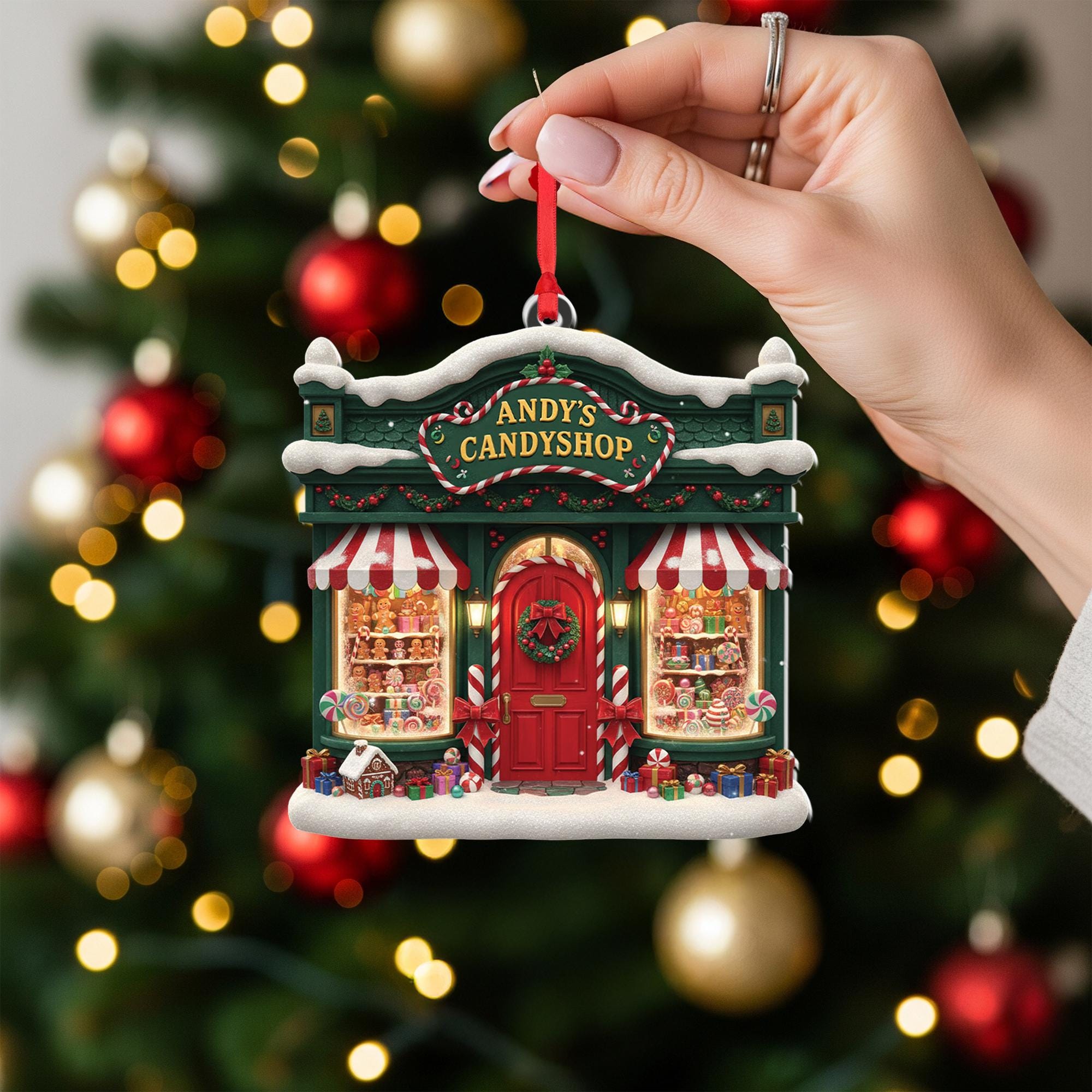 Personalized Candy Shop Christmas Ornament: Retro Gingerbread House Decor