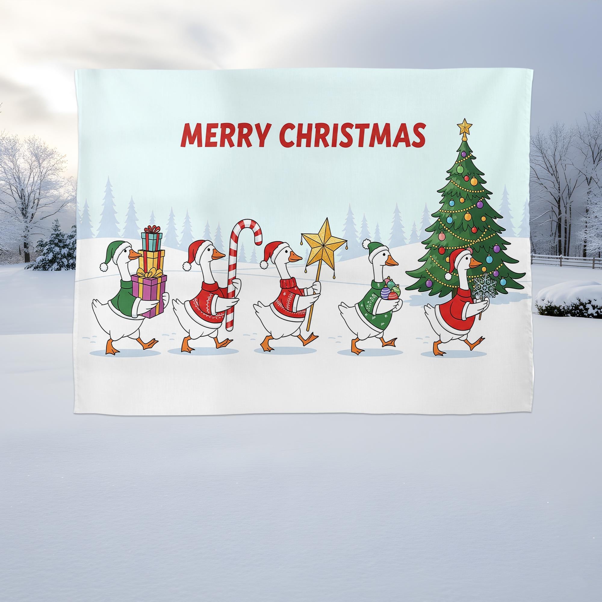 Christmas Goose Tapestry: Funny Holiday Farmhouse Wall Decor