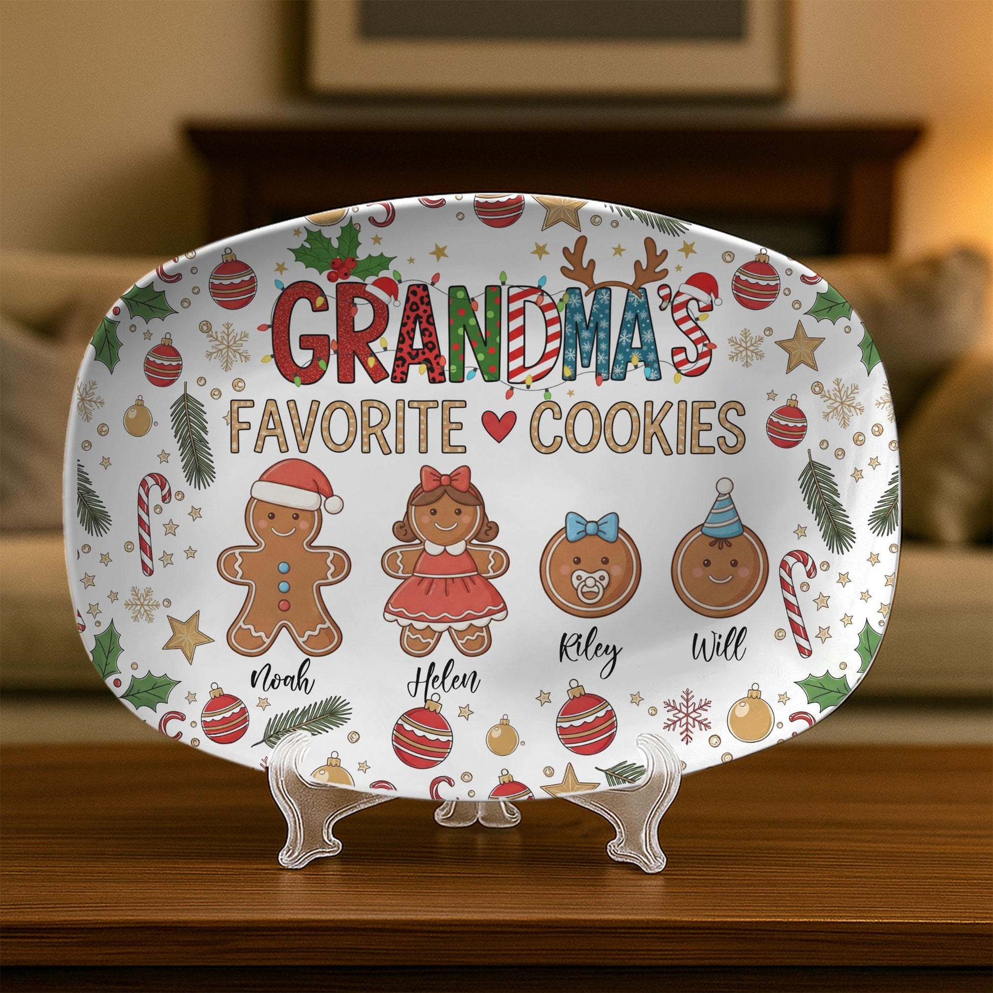 Custom Grandma Gingerbread Family Christmas Platter: Holiday Keepsake Decor - Decor Only