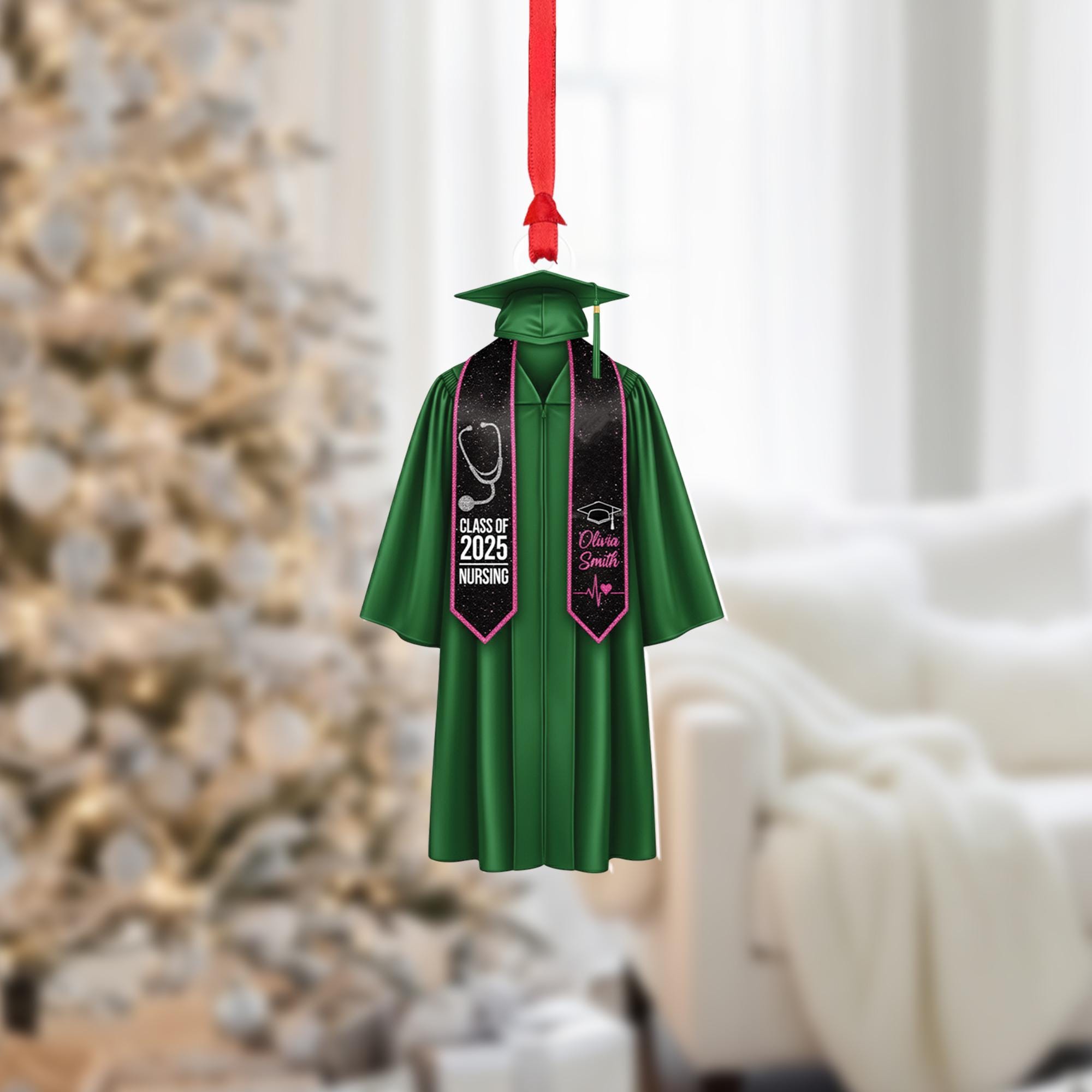 Personalized Graduation Ornament 2025 – Custom Nursing Graduate Gift with Cap & Gown, Class of 2025 Christmas Keepsake