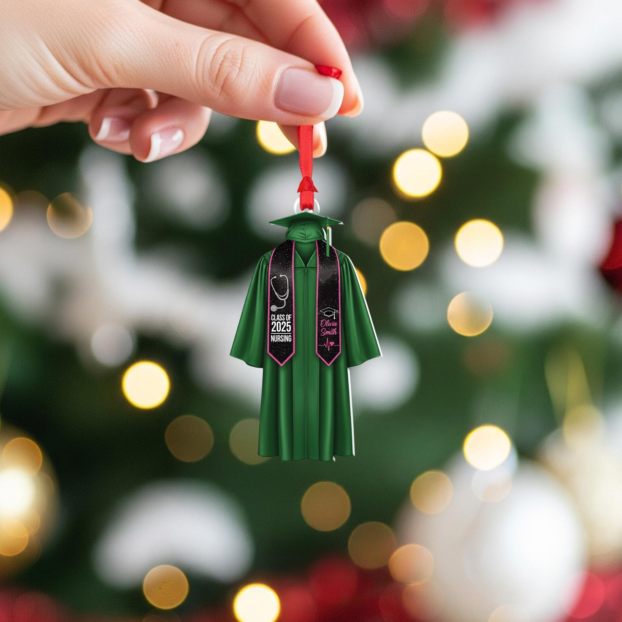 Personalized Graduation Ornament 2025 – Custom Nursing Graduate Gift with Cap & Gown, Class of 2025 Christmas Keepsake