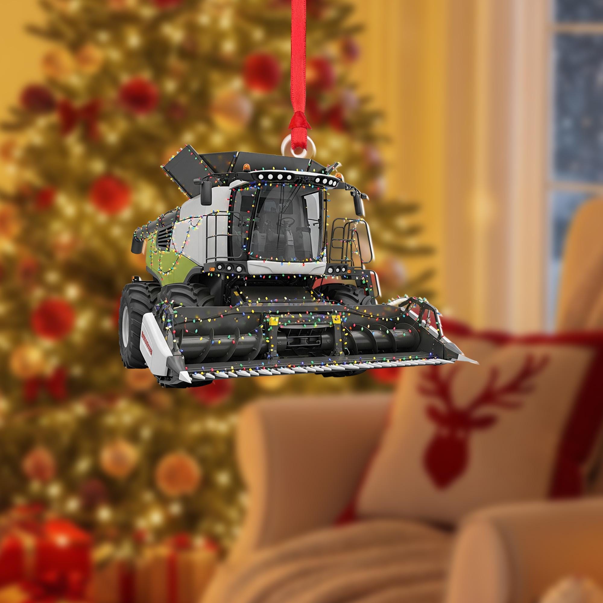 Farm Combine Christmas Ornament – Tractor Harvester Holiday Decor with String Lights, Unique Farmer Gift Ornament