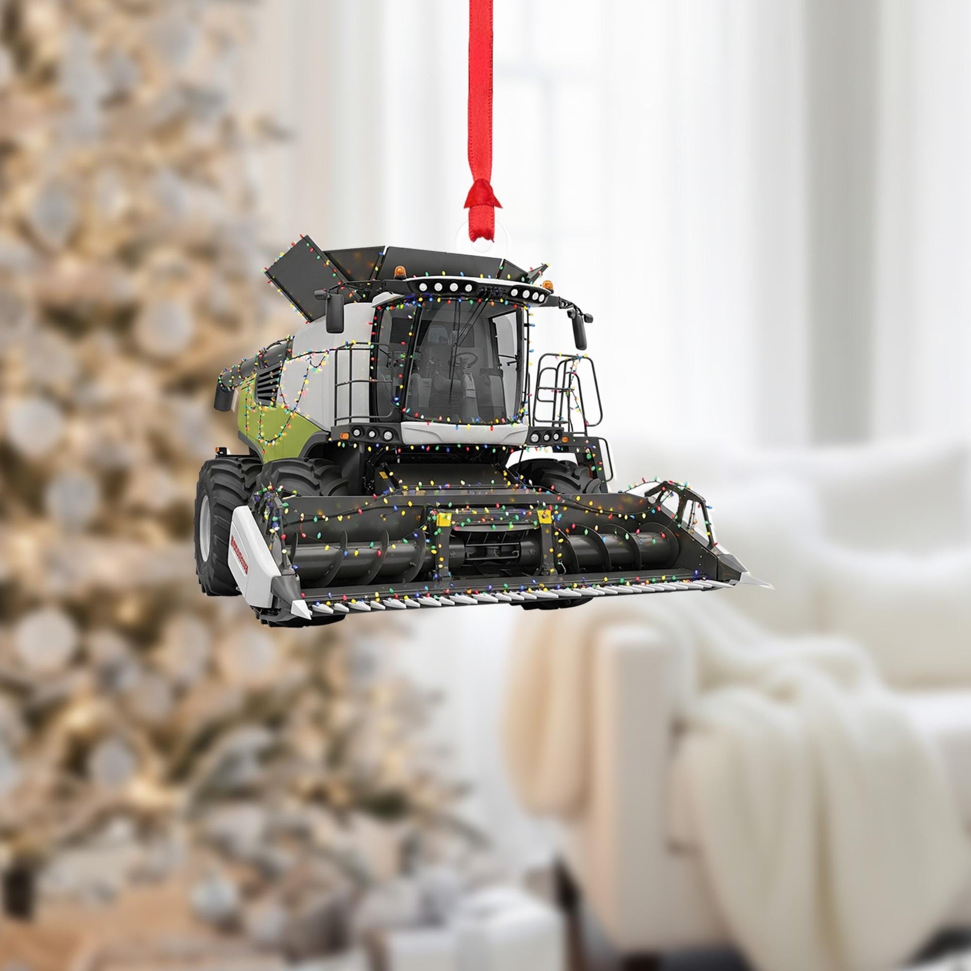 Farm Combine Christmas Ornament – Tractor Harvester Holiday Decor with String Lights, Unique Farmer Gift Ornament