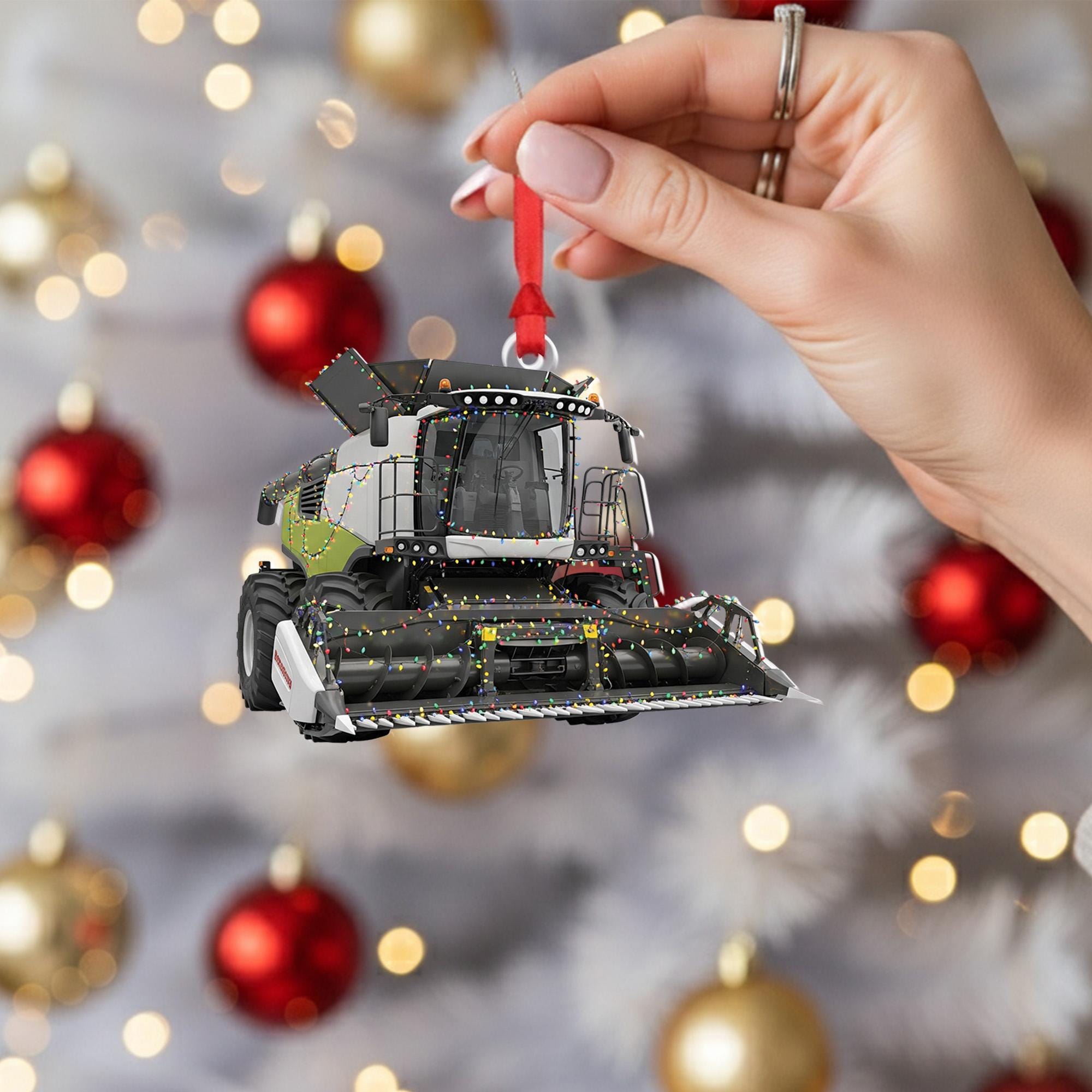 Farm Combine Christmas Ornament – Tractor Harvester Holiday Decor with String Lights, Unique Farmer Gift Ornament
