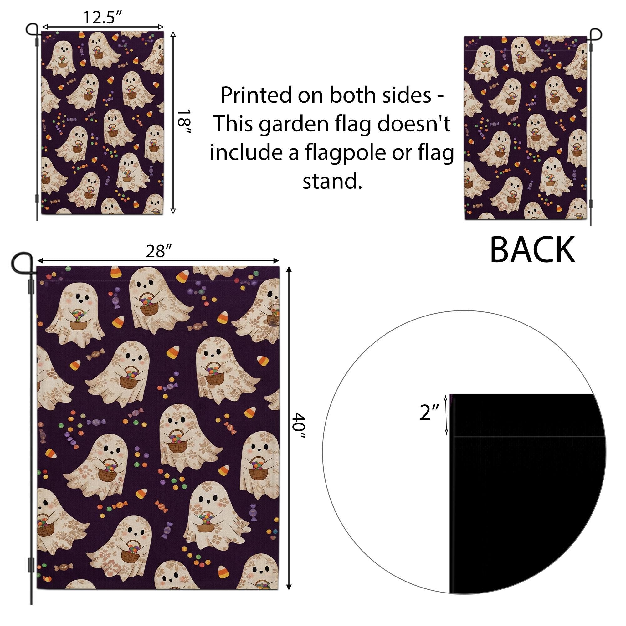 Halloween Ghost Garden Flag – Cute Trick or Treat Ghosts with Candy, Outdoor Yard Decoration
