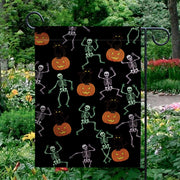 Halloween Garden Flag – Dancing Skeletons, Black Cats & Pumpkins Outdoor Yard Decoration