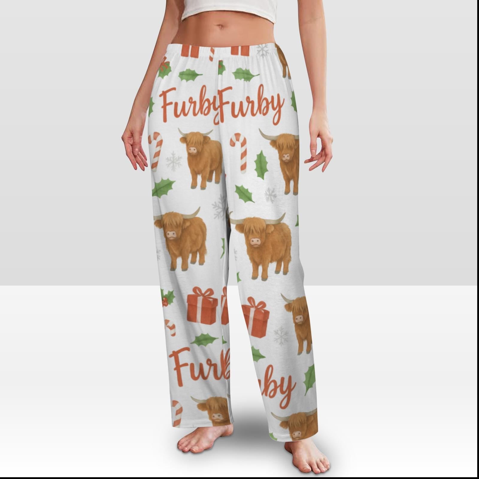 Custom Name Highland Cow Pajama Pants: Christmas Cow Lover Gift