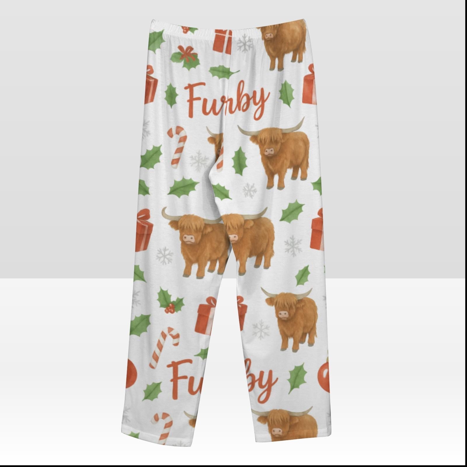 Custom Name Highland Cow Pajama Pants: Christmas Cow Lover Gift