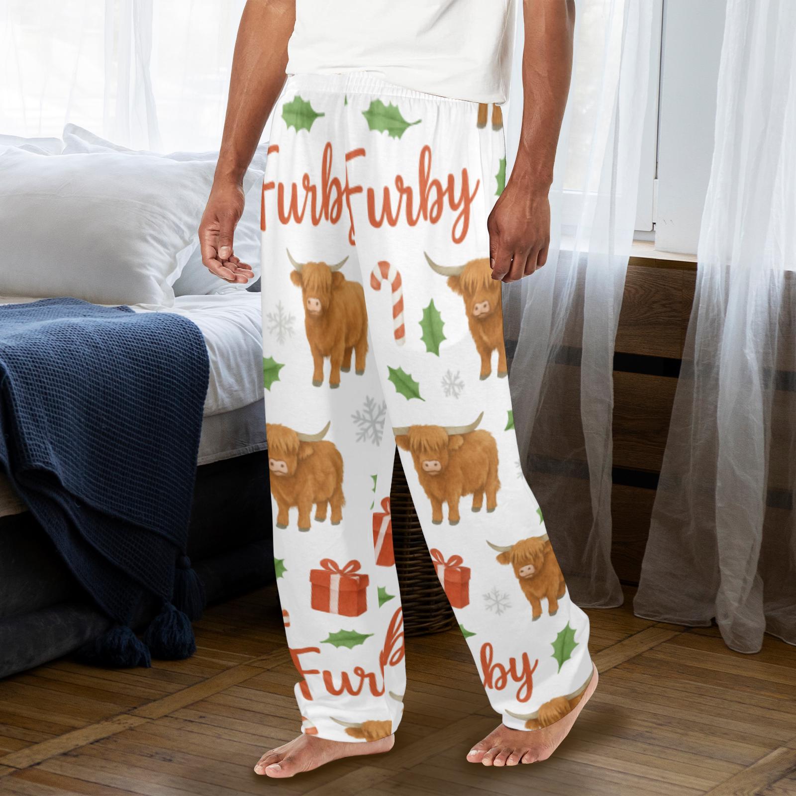 Custom Name Highland Cow Pajama Pants: Christmas Cow Lover Gift