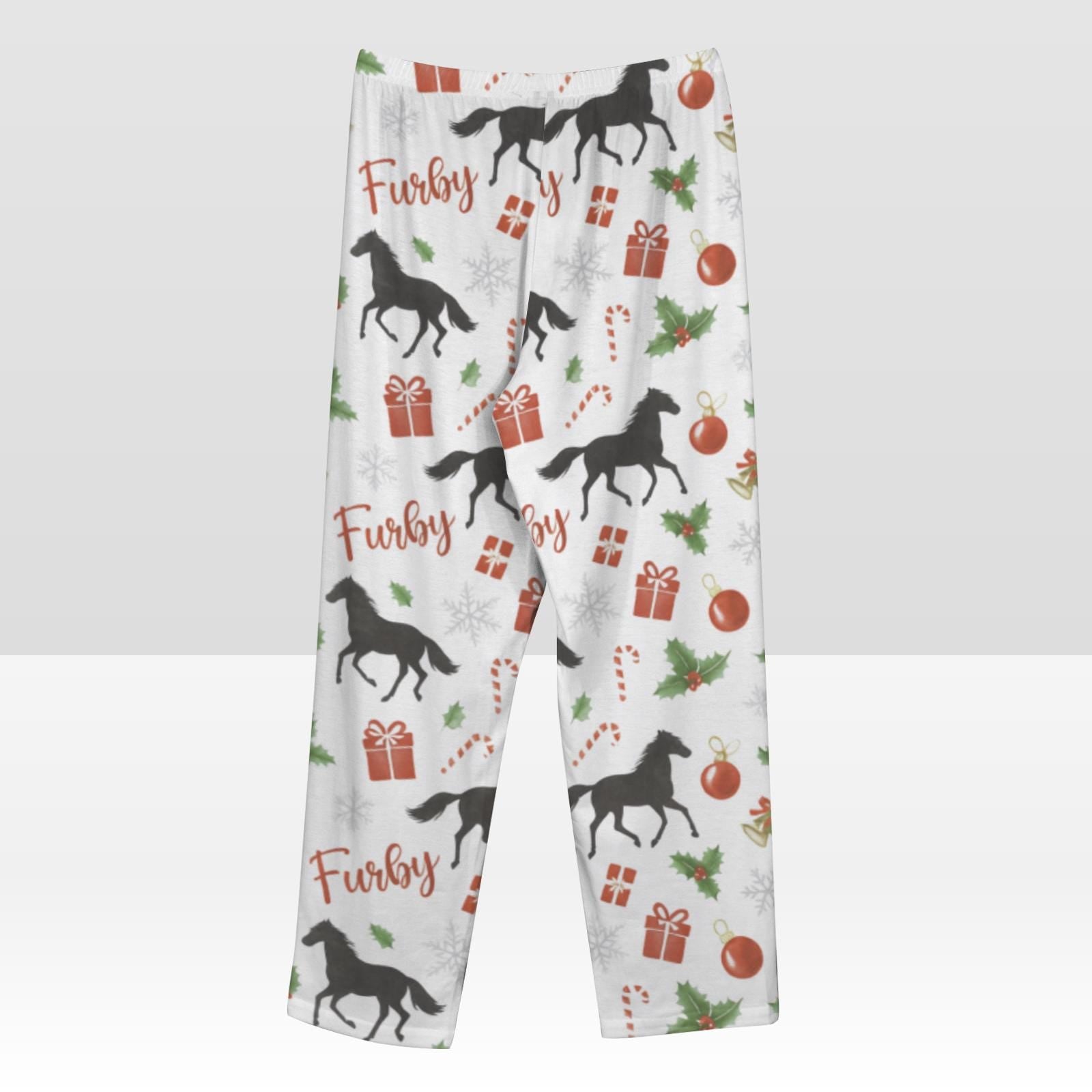 Horse Print Pajama Pants, Christmas Pattern, Elastic Waist, Women’s Loungewear