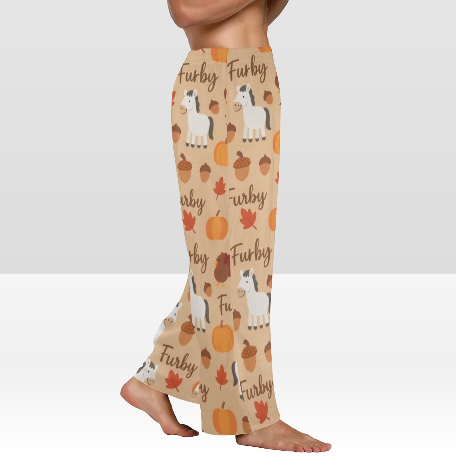 Horse Print Pajama Pants, Thanksgiving Pattern, Elastic Waist, Unisex Loungewear