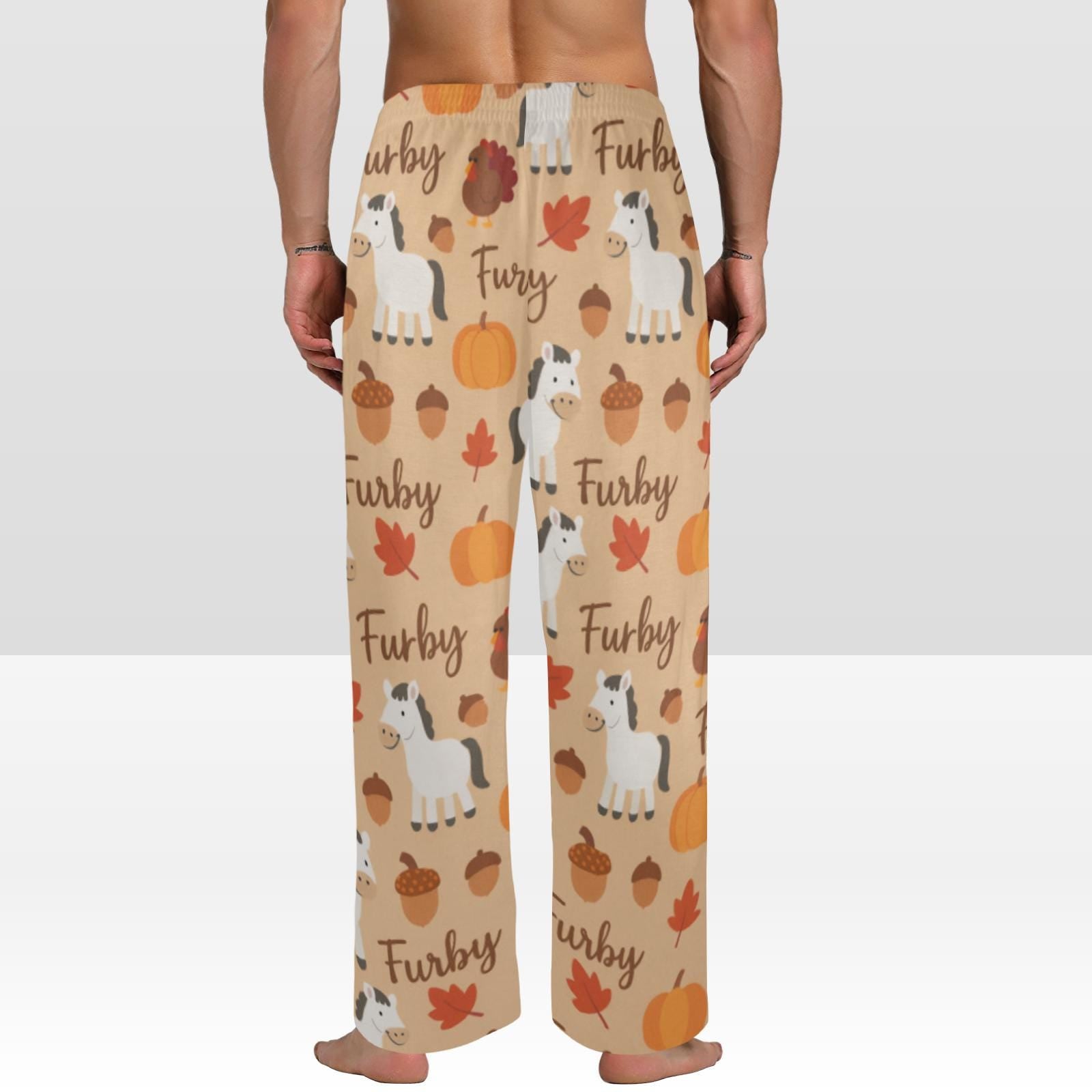 Horse Print Pajama Pants, Thanksgiving Pattern, Elastic Waist, Unisex Loungewear