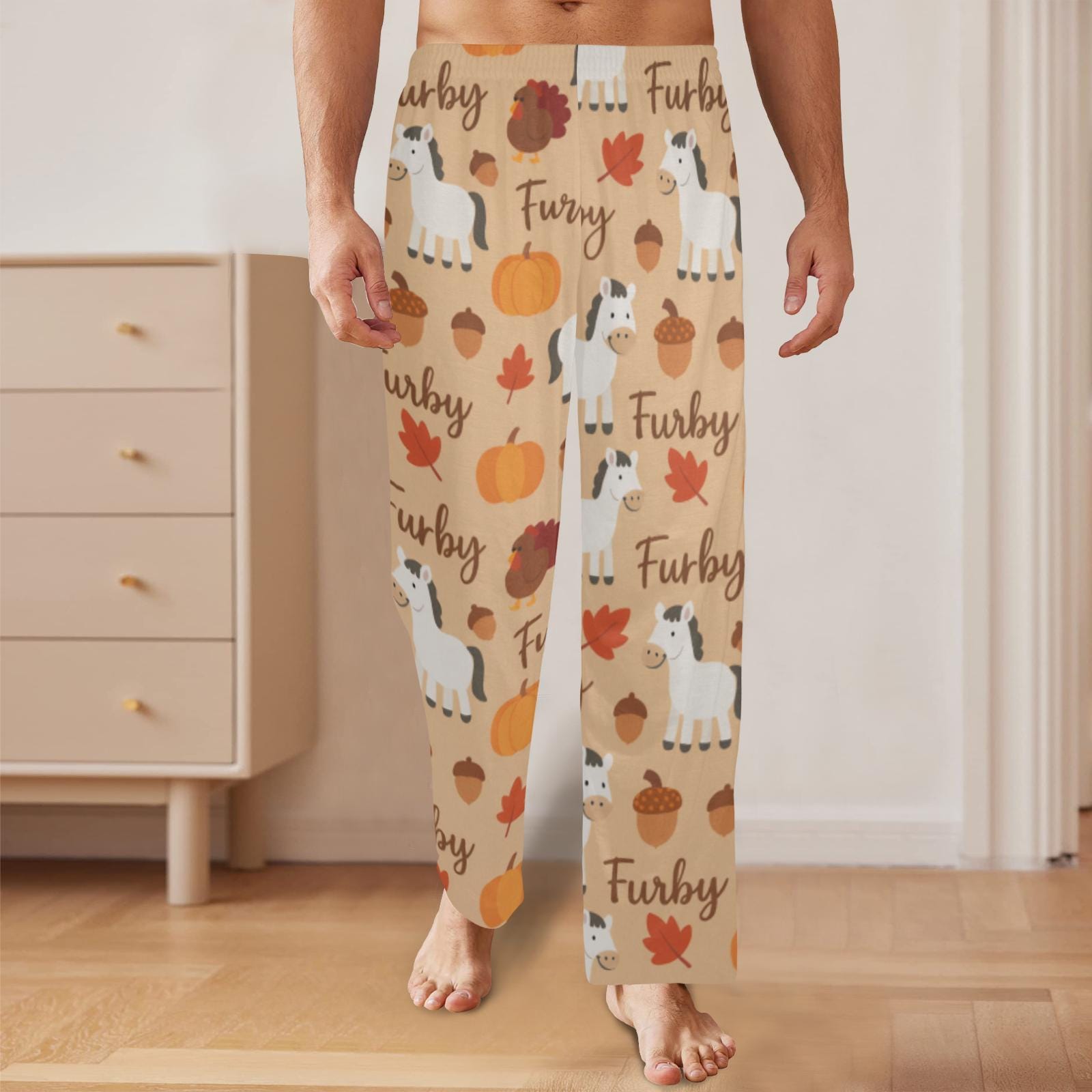 Horse Print Pajama Pants, Thanksgiving Pattern, Elastic Waist, Unisex Loungewear